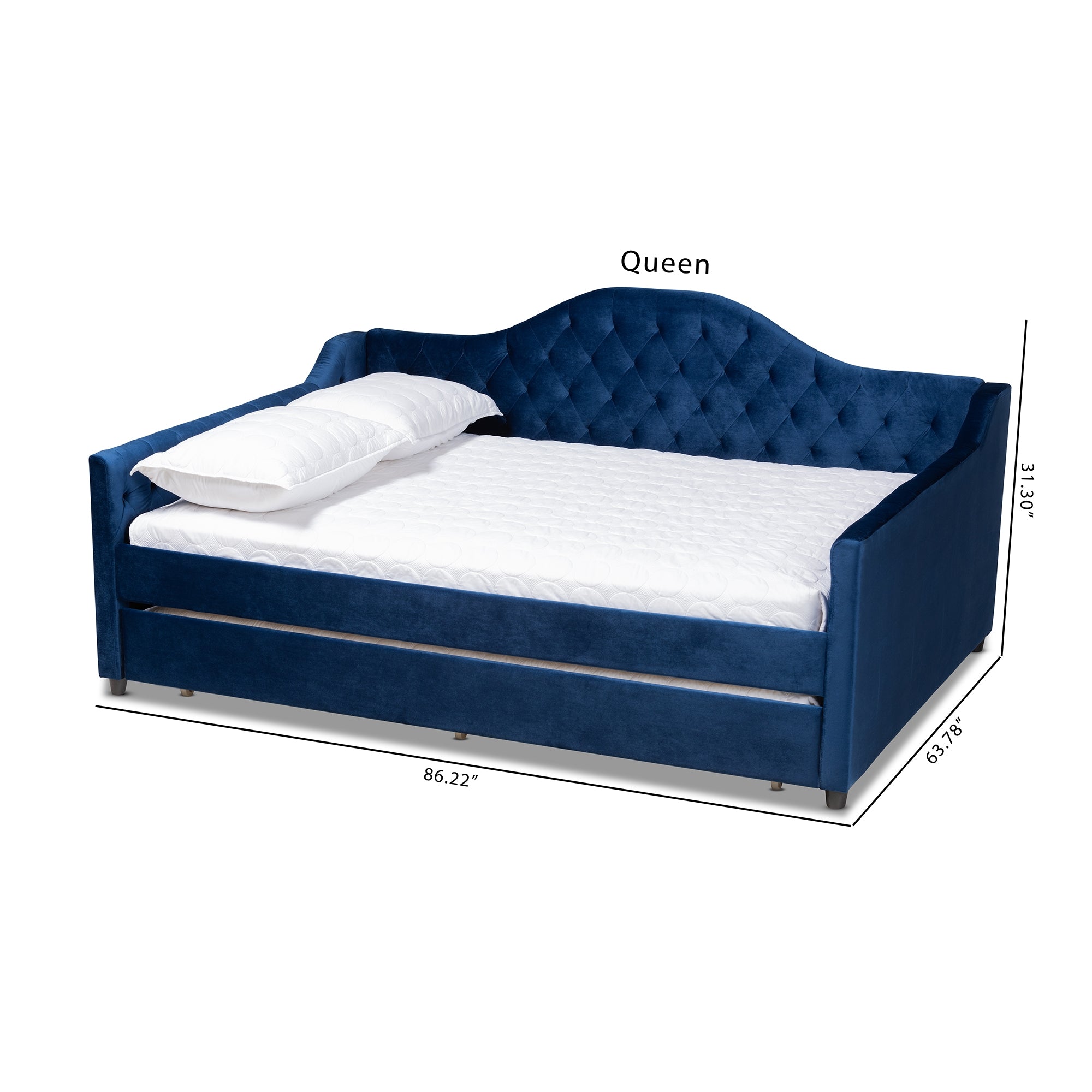 Baxton Studio Perry Modern and Contemporary Navy Blue Velvet Fabric Upholstered and Button Tufted Full Size Daybed with Trundle