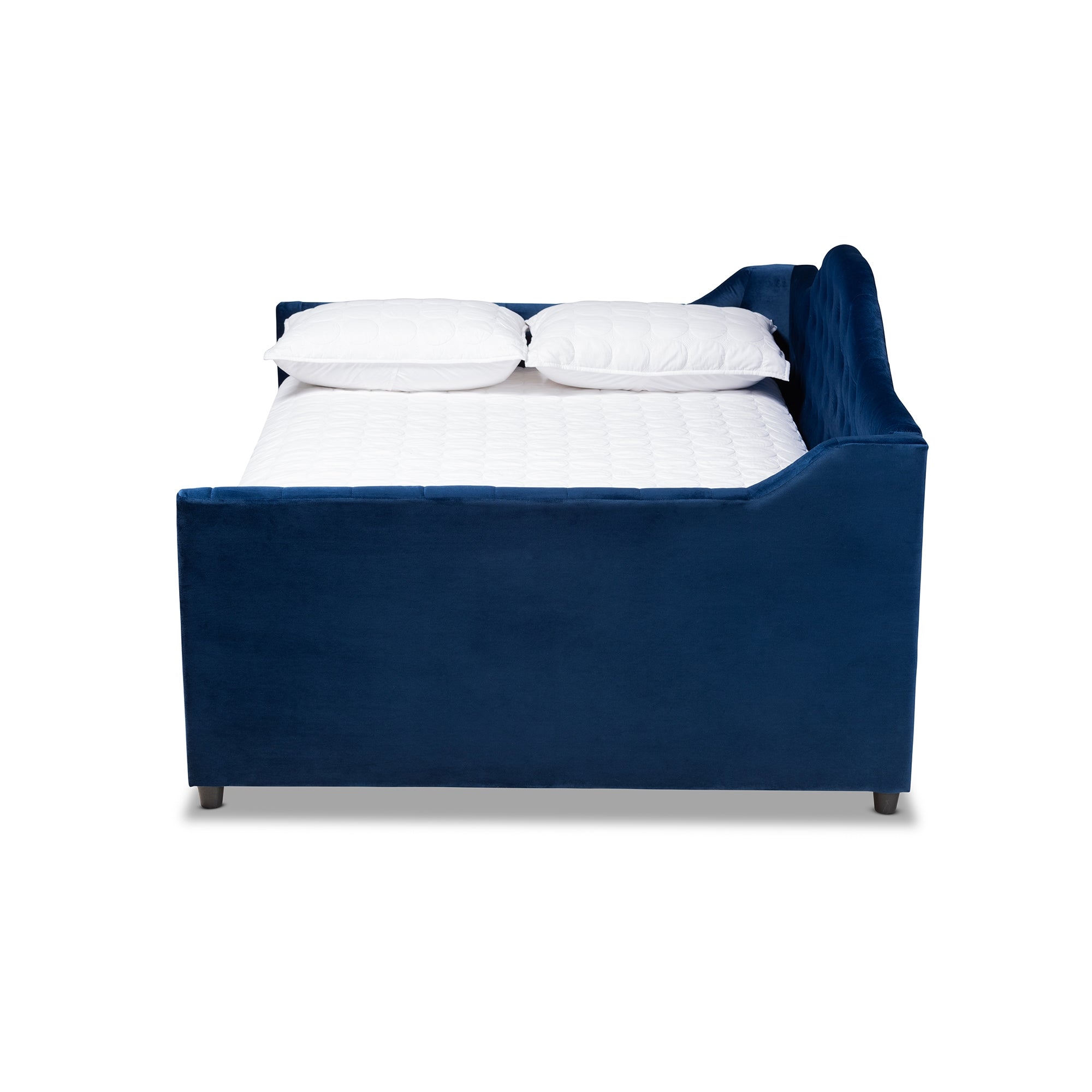 Baxton Studio Perry Modern and Contemporary Navy Blue Velvet Fabric Upholstered and Button Tufted Full Size Daybed with Trundle