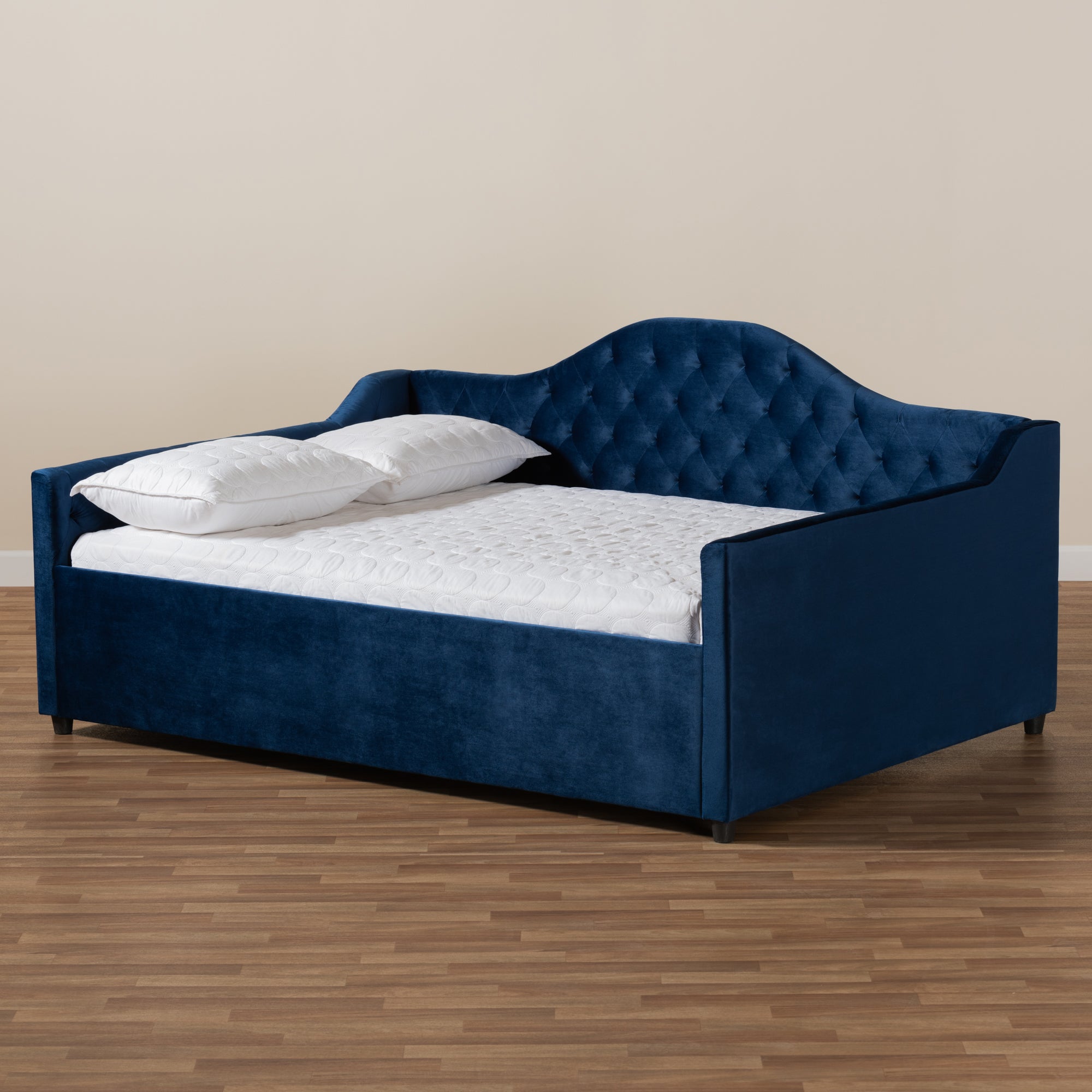Baxton Studio Perry Modern and Contemporary Navy Blue Velvet Fabric Upholstered and Button Tufted Full Size Daybed