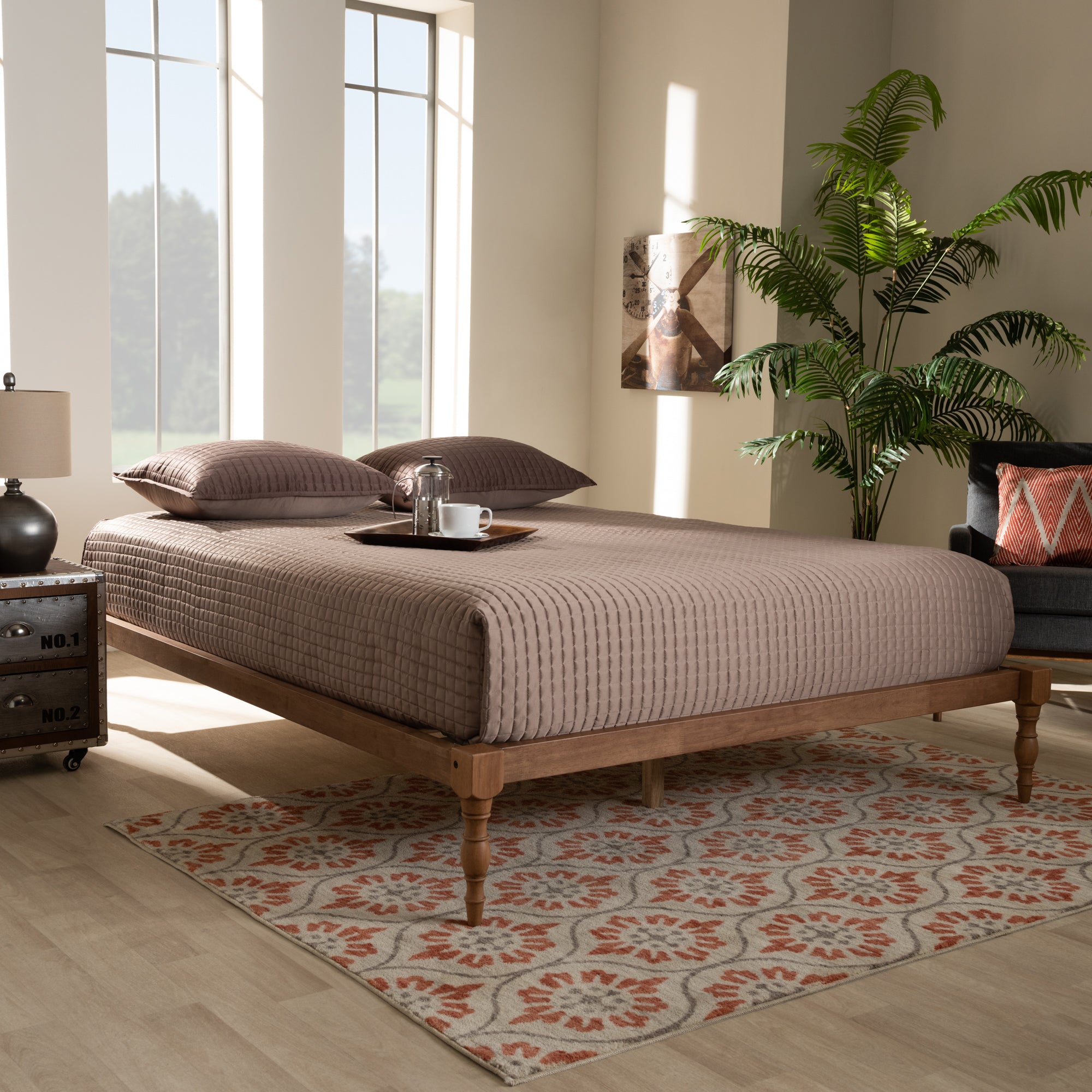 Baxton Studio Iseline Modern and Contemporary Walnut Brown Finished Wood Queen Size Platform Bed Frame