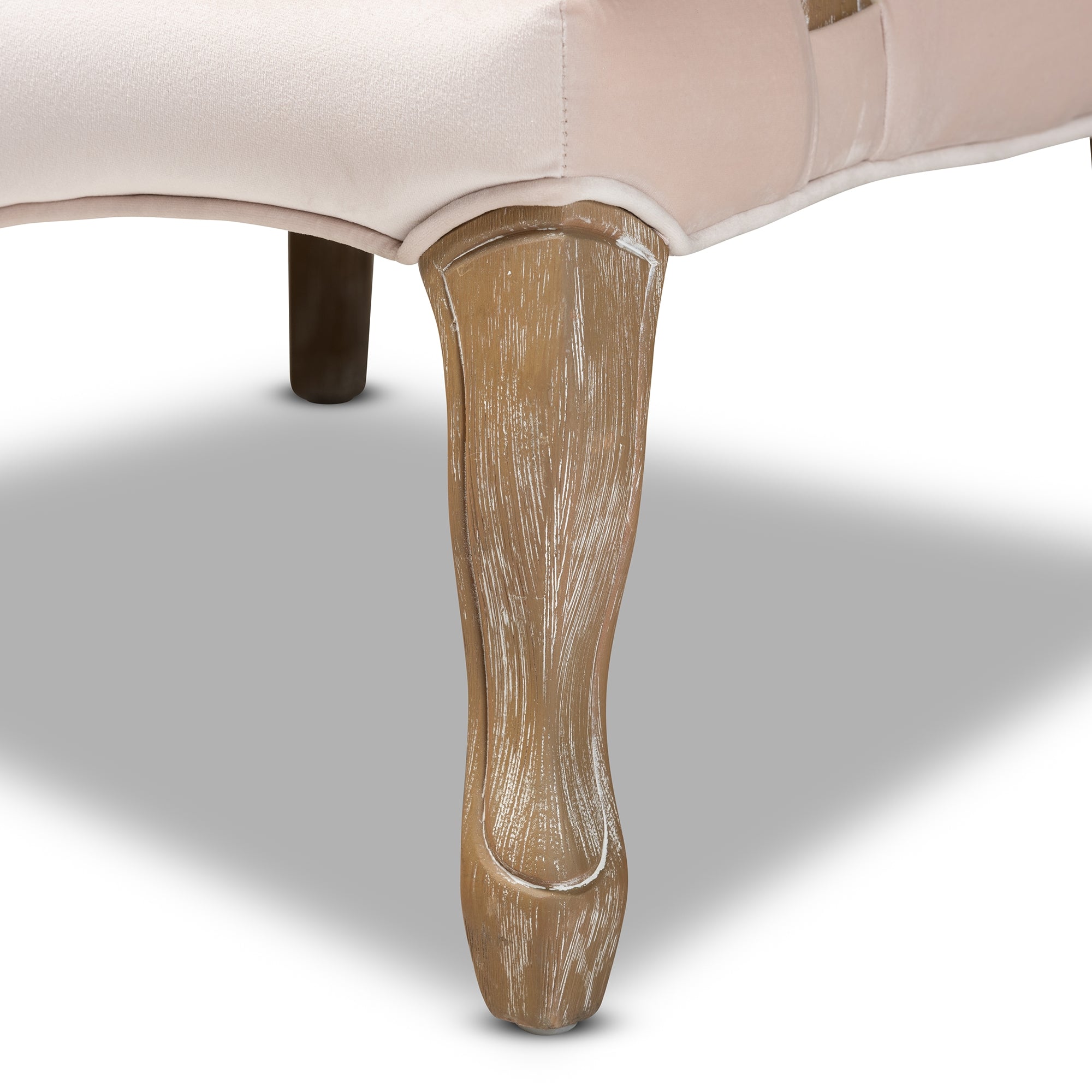 Baxton Studio Vallea Traditional French Provincial Light Beige Velvet Fabric Upholstered White-Washed Oak Wood Armchair