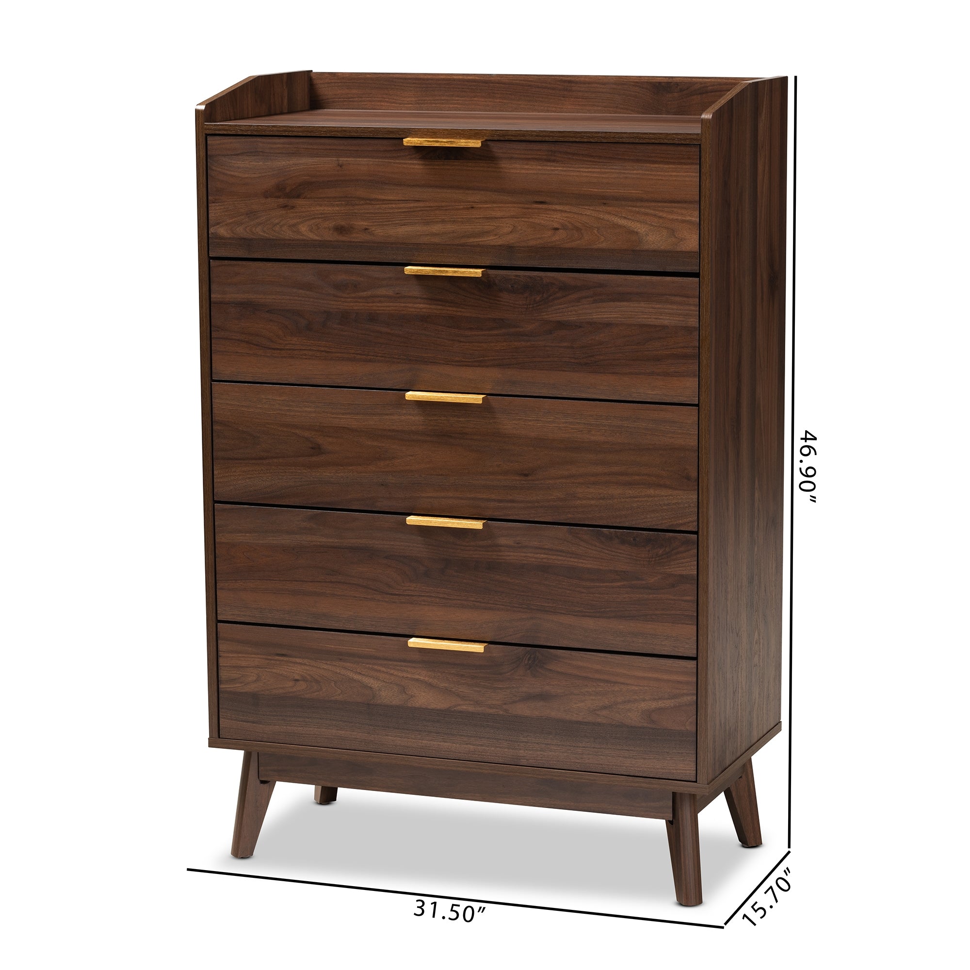 Baxton Studio Lena Mid-Century Modern Walnut Brown Finished 5-Drawer Wood Chest
