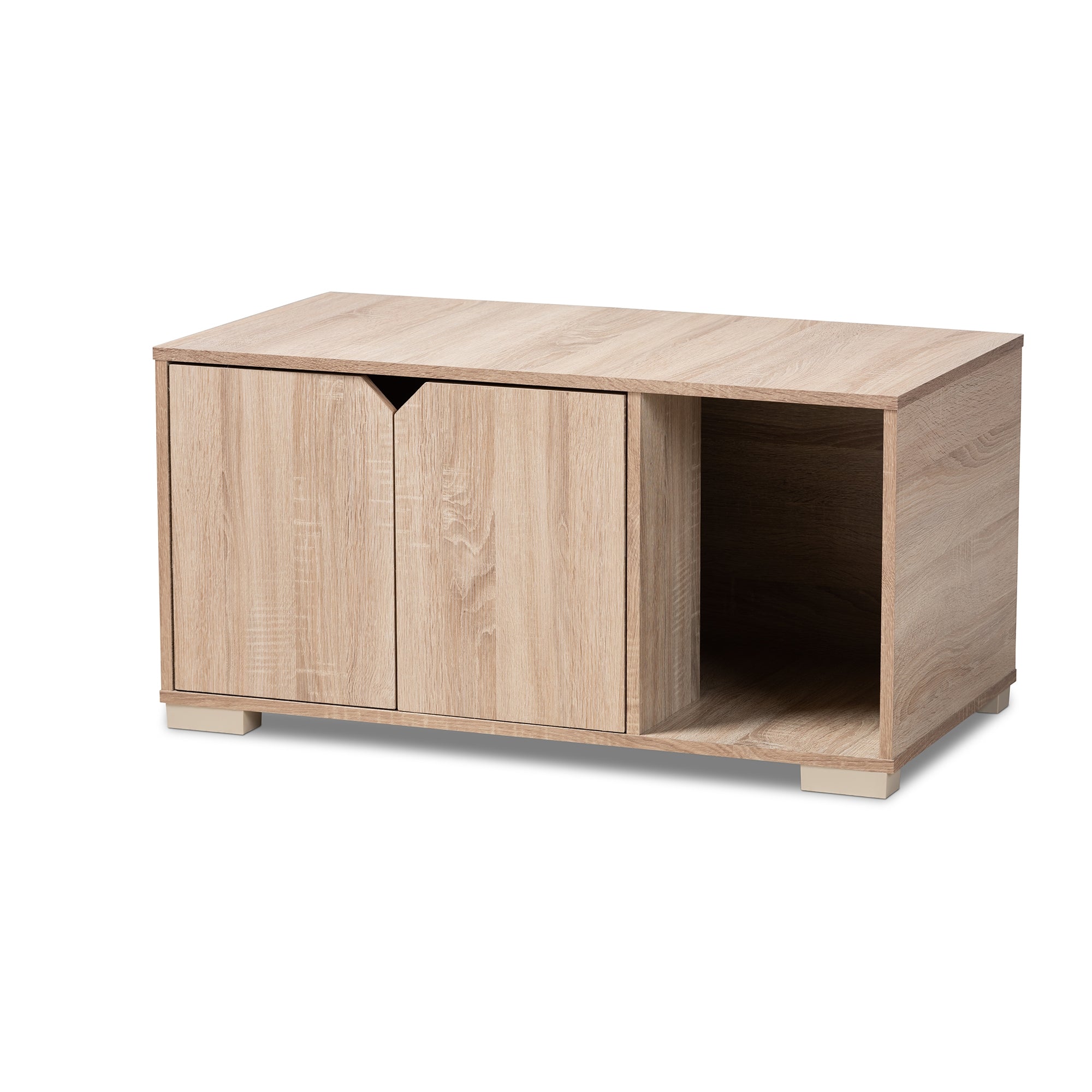 Baxton Studio Jasper Modern and Contemporary Oak Finished 2-Door Wood Cat Litter Box Cover House