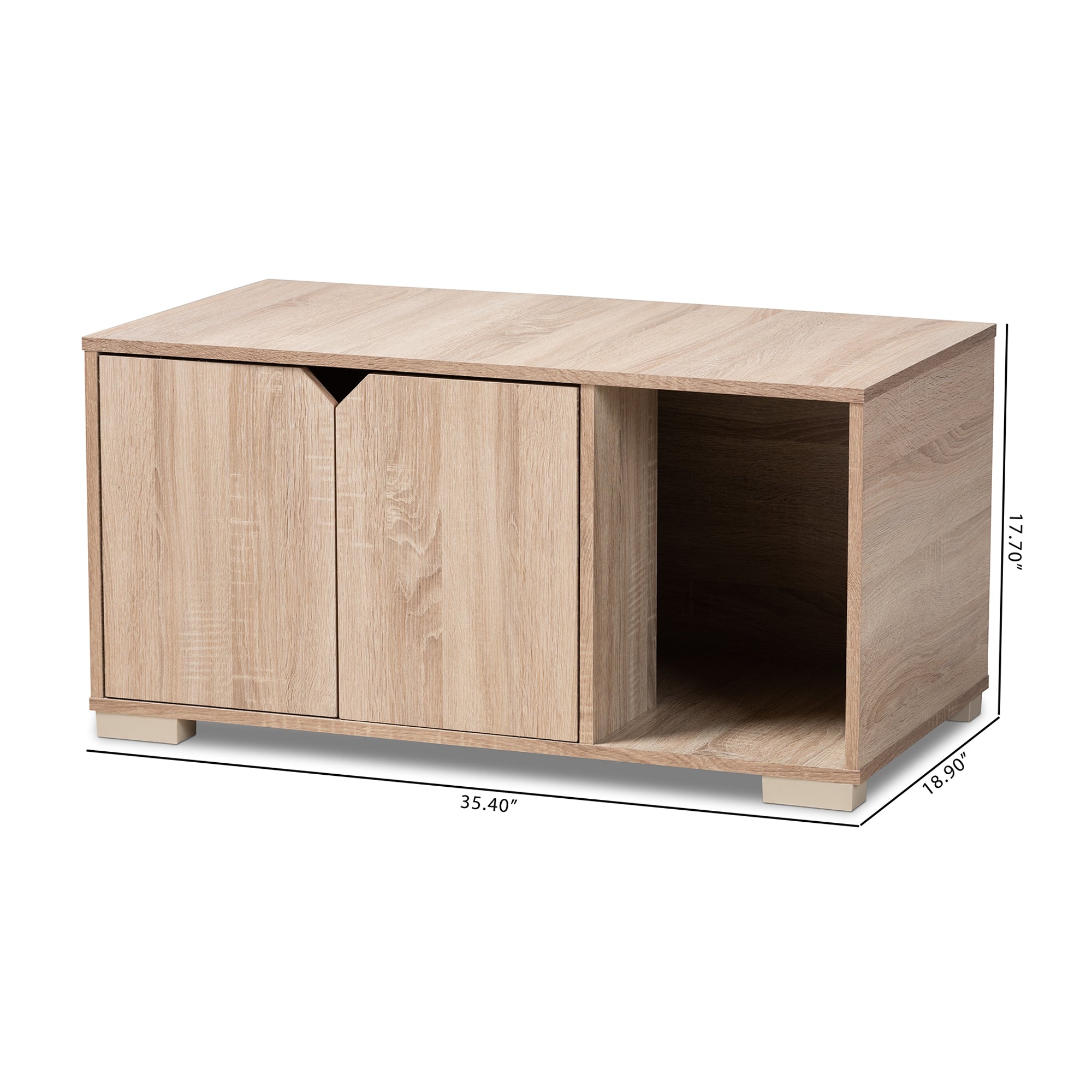 Baxton Studio Jasper Modern and Contemporary Oak Finished 2-Door Wood Cat Litter Box Cover House