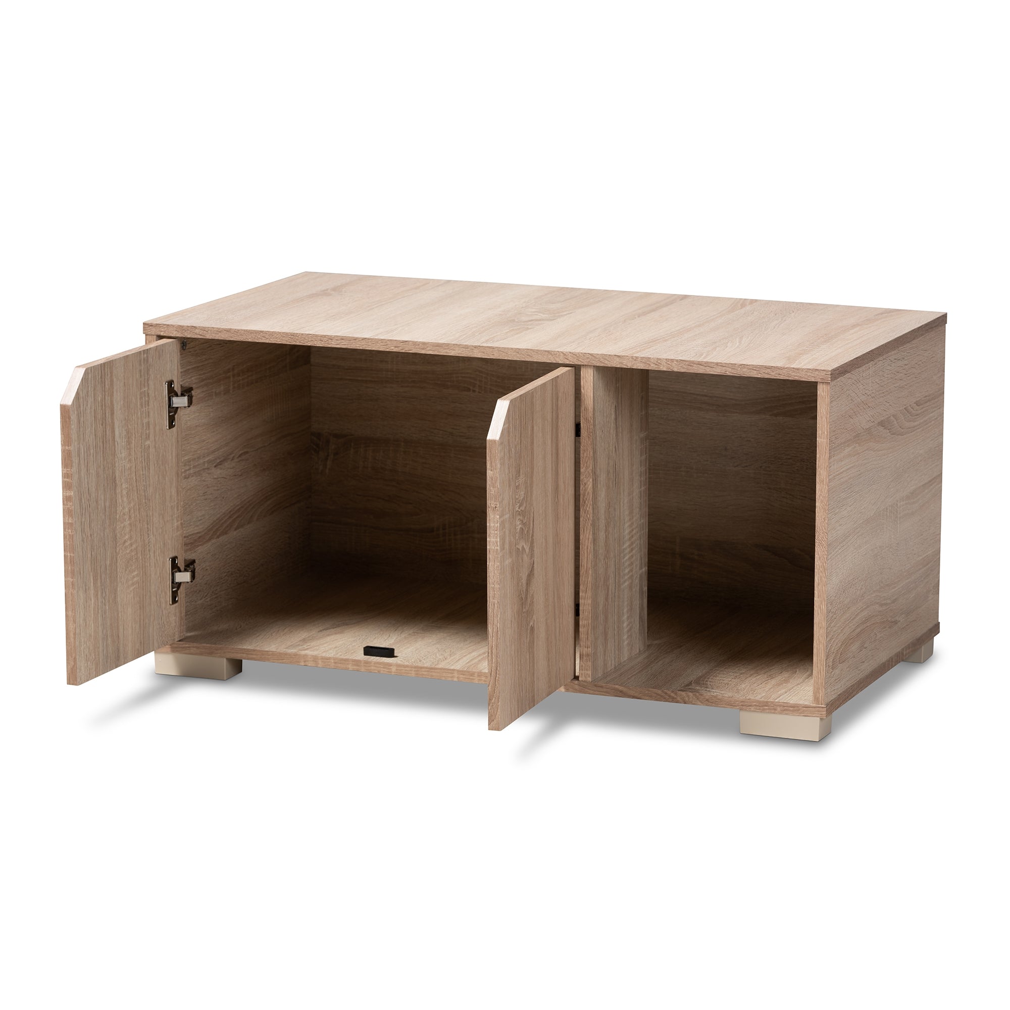 Baxton Studio Jasper Modern and Contemporary Oak Finished 2-Door Wood Cat Litter Box Cover House