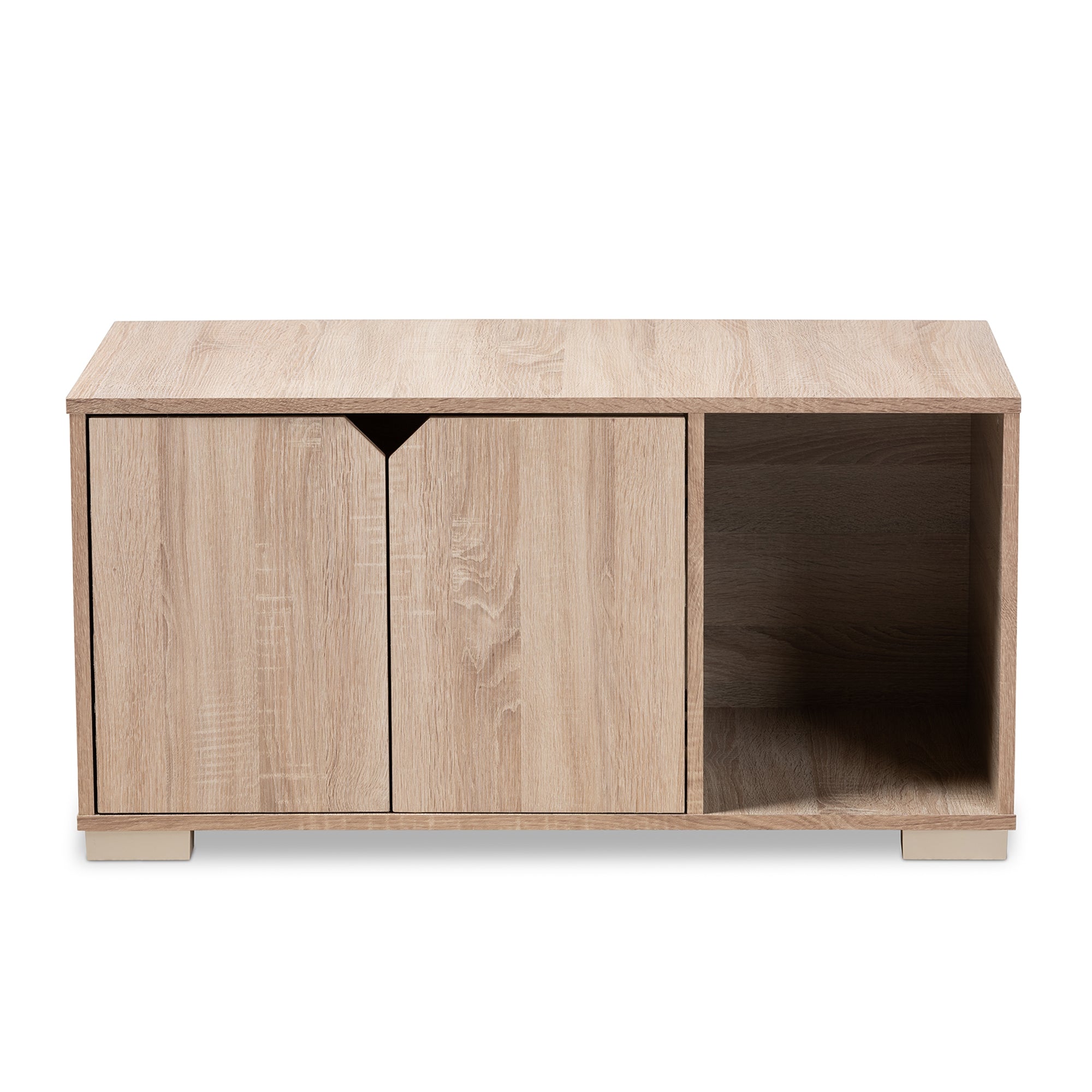 Baxton Studio Jasper Modern and Contemporary Oak Finished 2-Door Wood Cat Litter Box Cover House