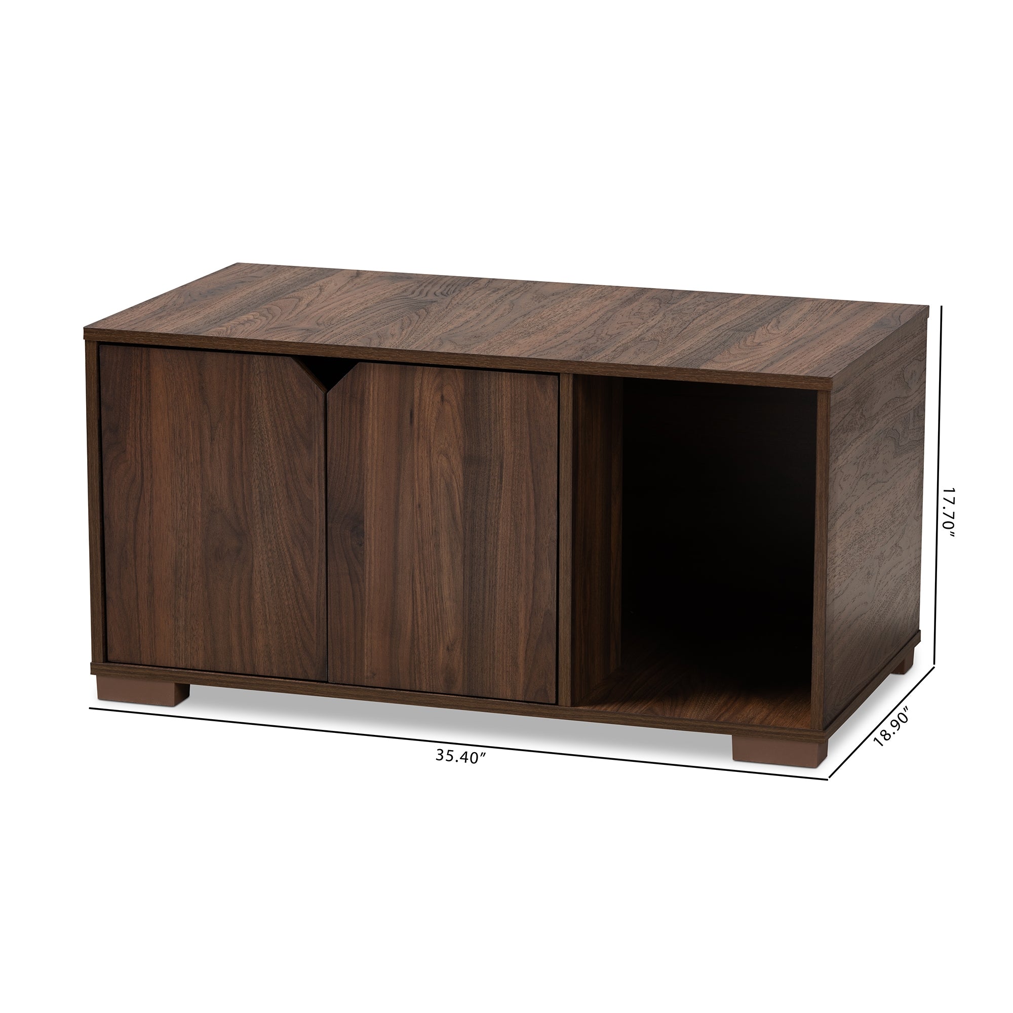 Baxton Studio Jasper Modern and Contemporary Walnut Brown Finished 2-Door Wood Cat Litter Box Cover House