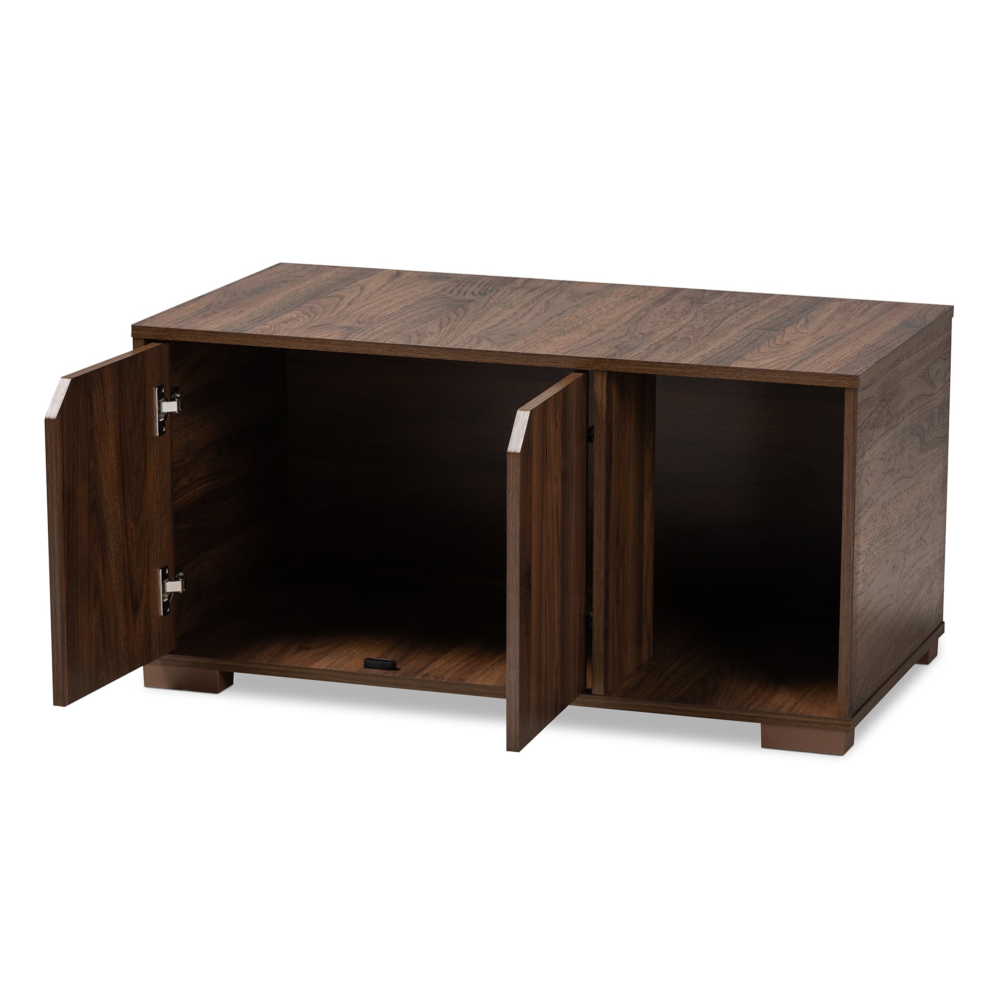 Baxton Studio Jasper Modern and Contemporary Walnut Brown Finished 2-Door Wood Cat Litter Box Cover House