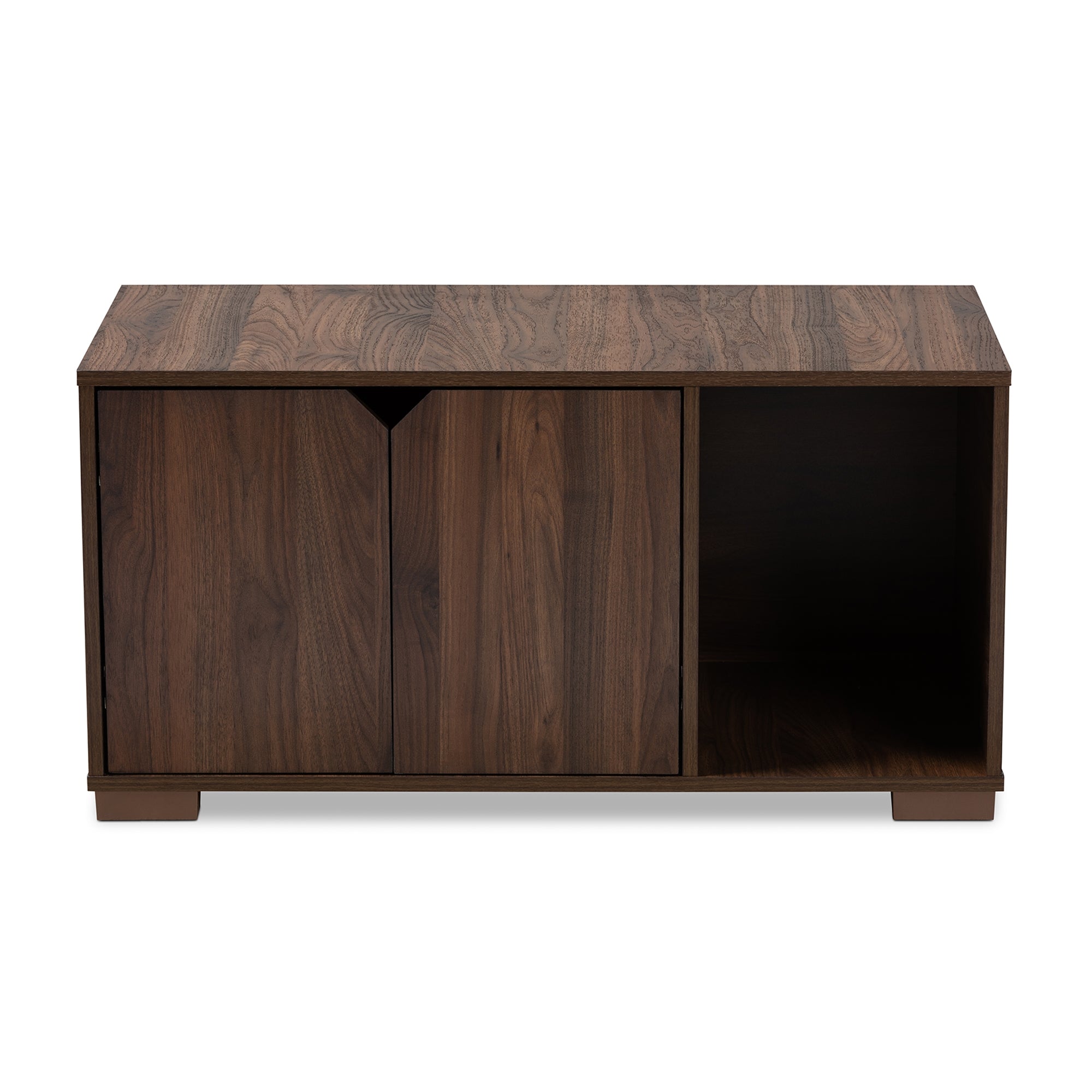 Baxton Studio Jasper Modern and Contemporary Walnut Brown Finished 2-Door Wood Cat Litter Box Cover House