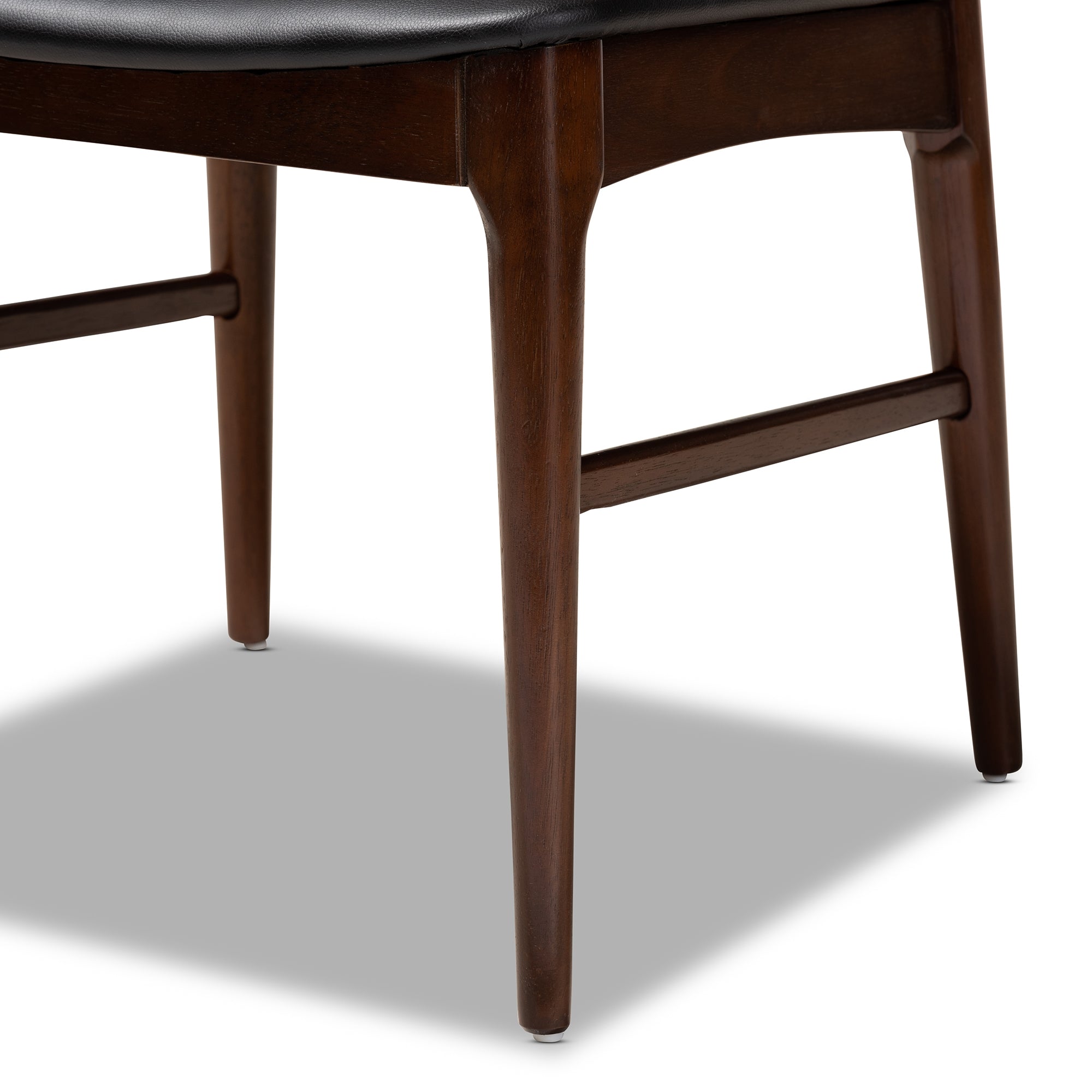 Baxton Studio Eira Mid-Century Modern Black Faux Leather Upholstered Walnut Finished Wood Dining Chair Set of 2