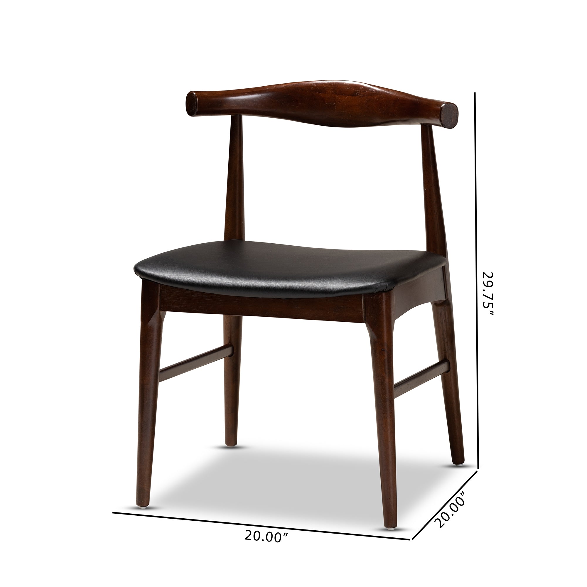Baxton Studio Eira Mid-Century Modern Black Faux Leather Upholstered Walnut Finished Wood Dining Chair Set of 2