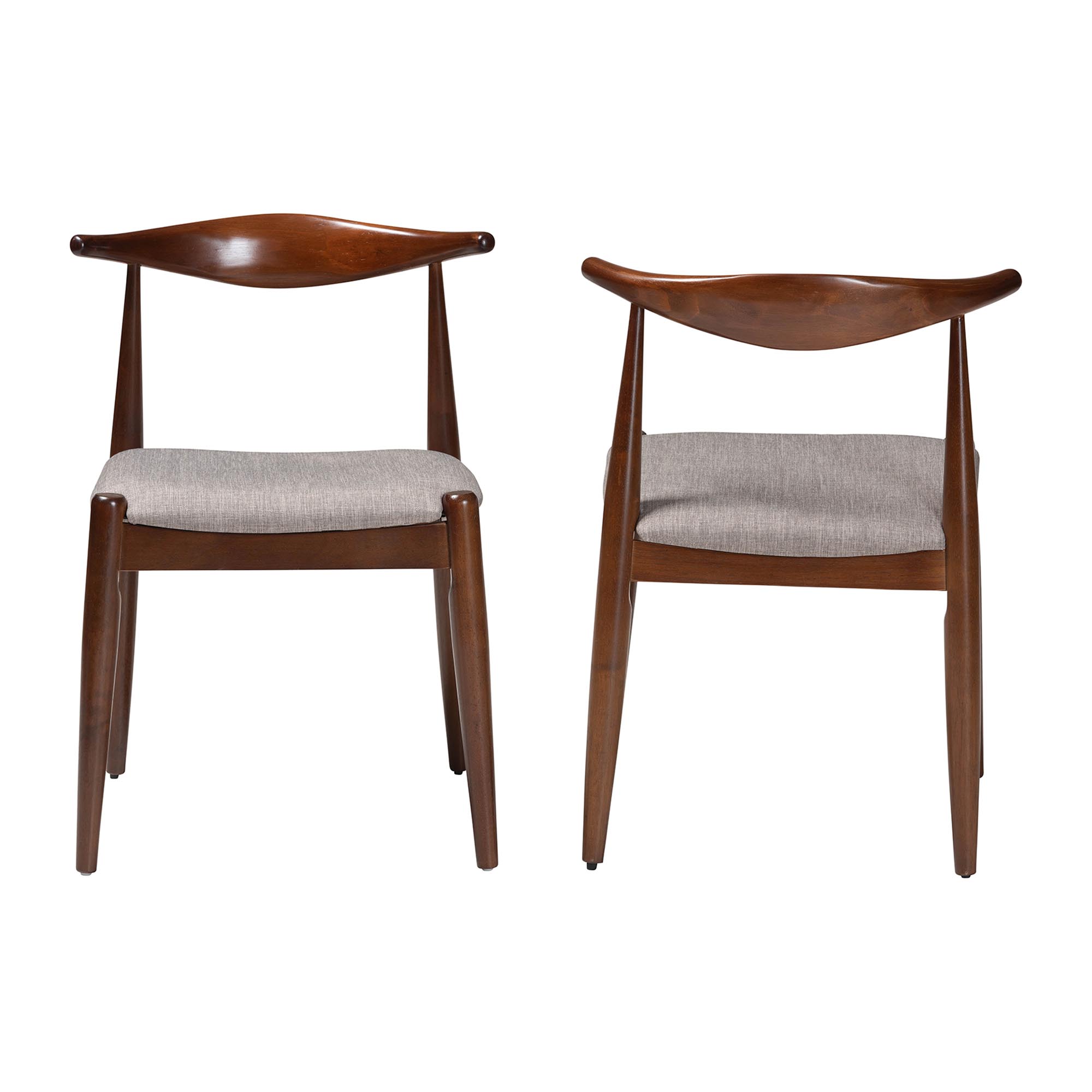 Baxton Studio Amato Mid-Century Modern Light Gray Fabric Upholstered Walnut Finished Wood Dining Chair Set of 2