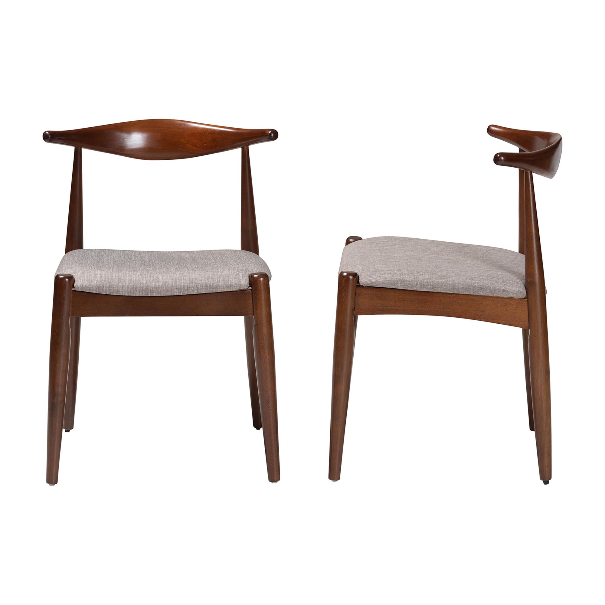 Baxton Studio Amato Mid-Century Modern Light Gray Fabric Upholstered Walnut Finished Wood Dining Chair Set of 2