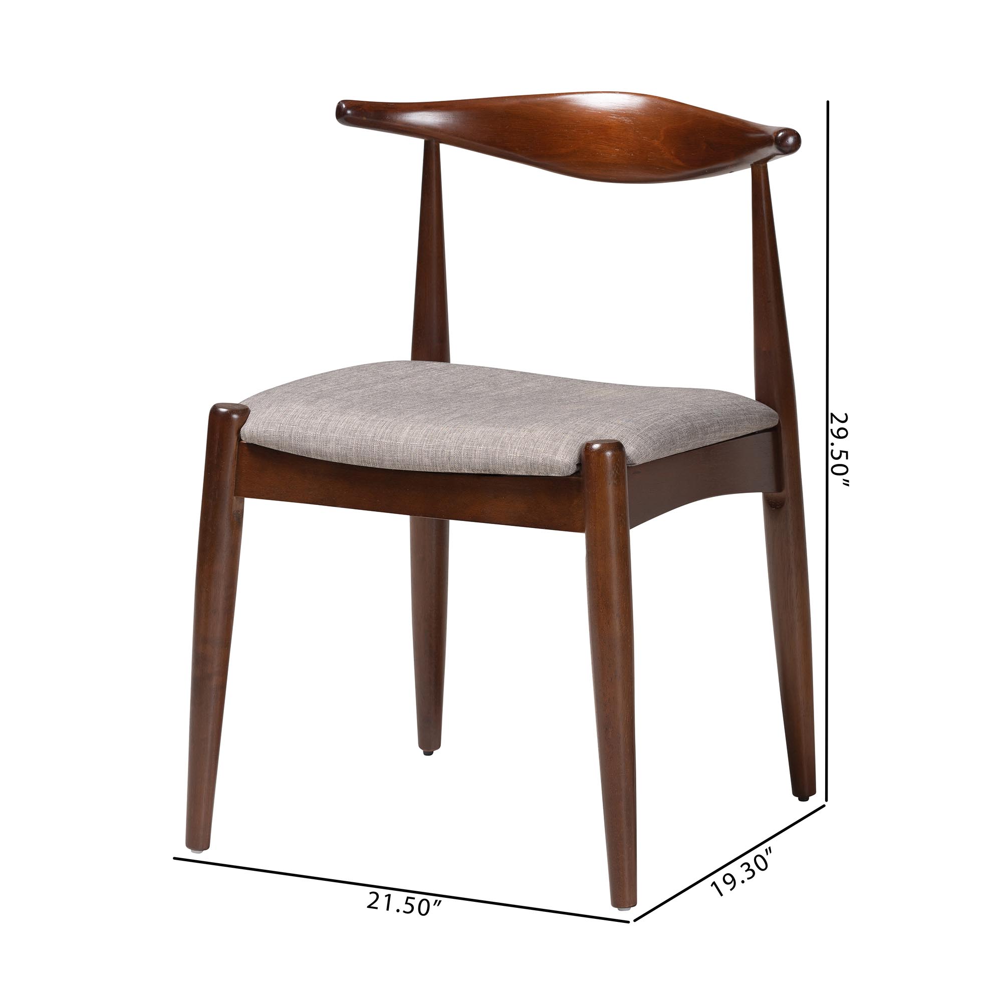 Baxton Studio Amato Mid-Century Modern Light Gray Fabric Upholstered Walnut Finished Wood Dining Chair Set of 2