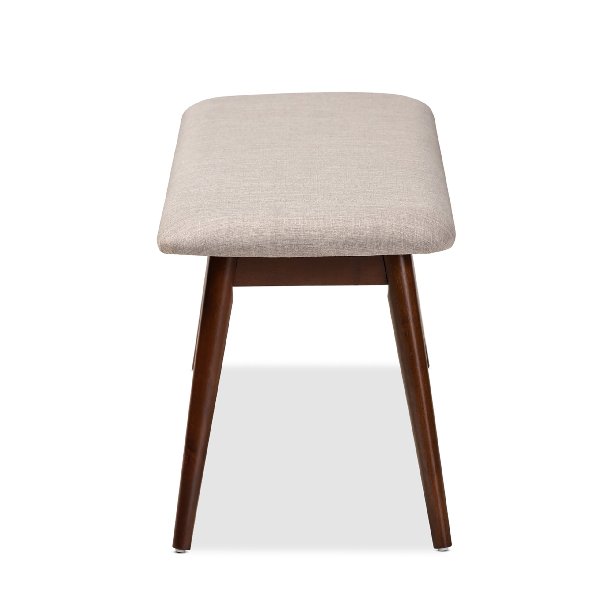 Baxton Studio Flora Mid-Century Modern Light Grey Fabric Upholstered Walnut Finished Wood Dining Bench