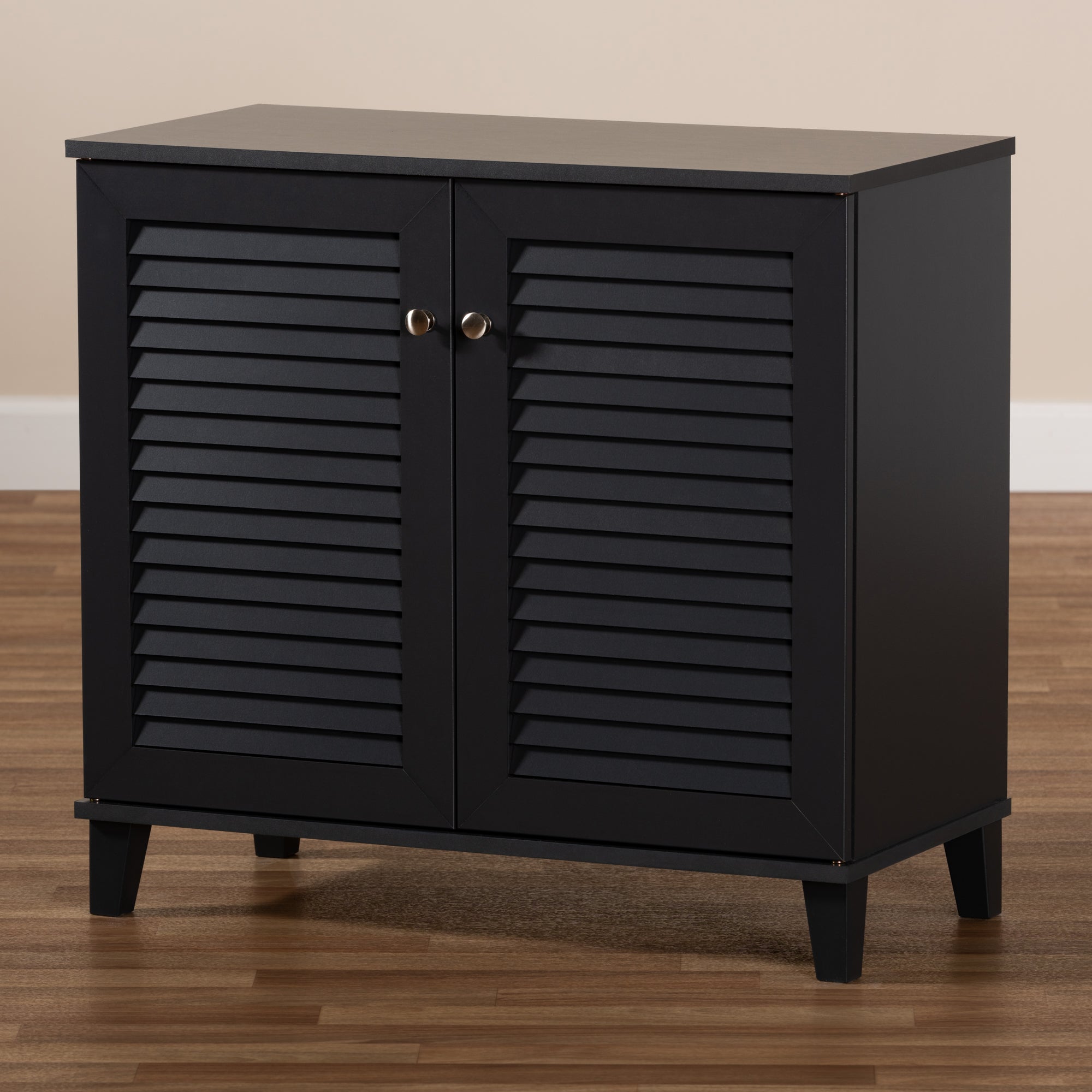 Baxton Studio Coolidge Modern and Contemporary Dark Grey Finished 4-Shelf Wood Shoe Storage Cabinet