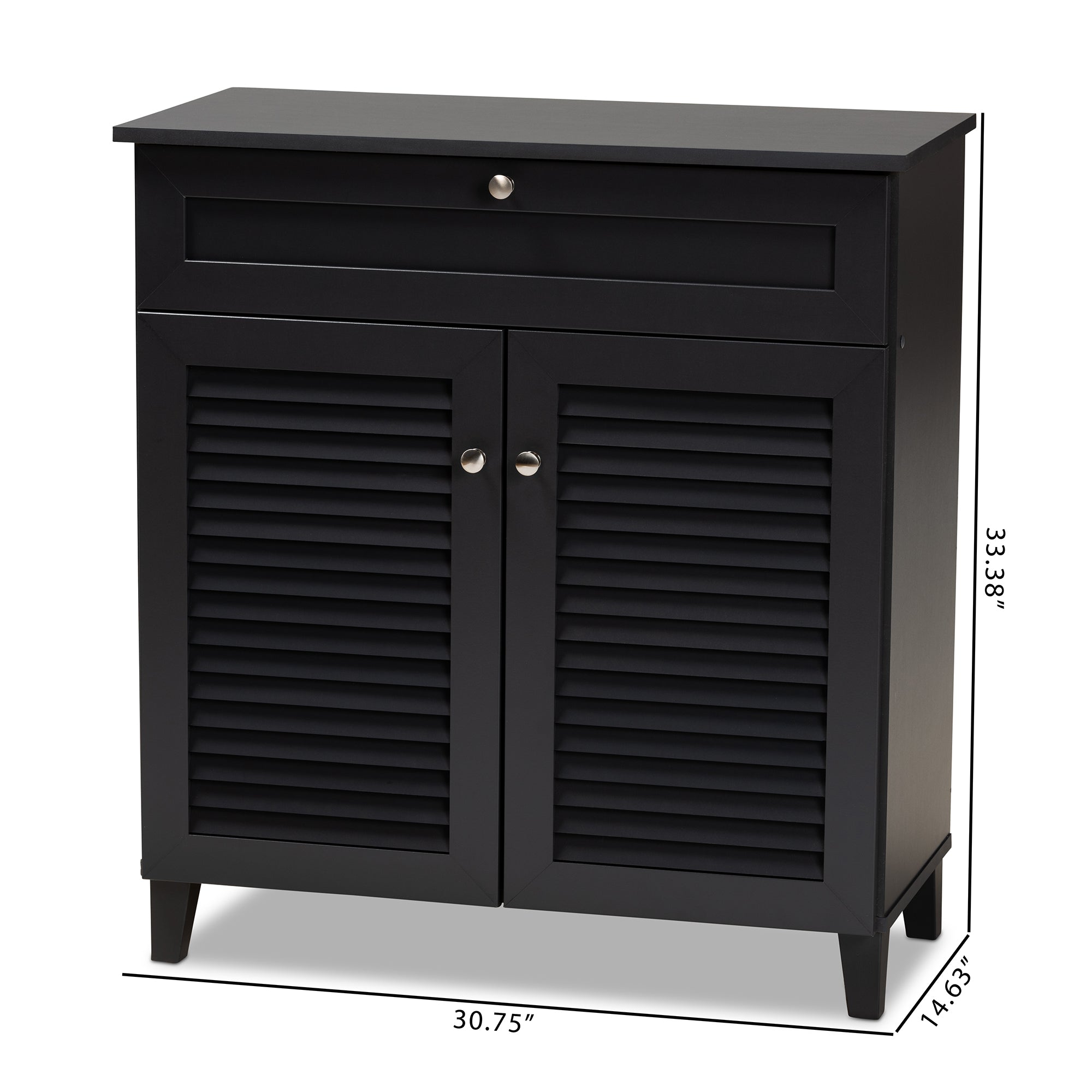 Baxton Studio Coolidge Modern and Contemporary Dark Grey Finished 4-Shelf Wood Shoe Storage Cabinet with Drawer