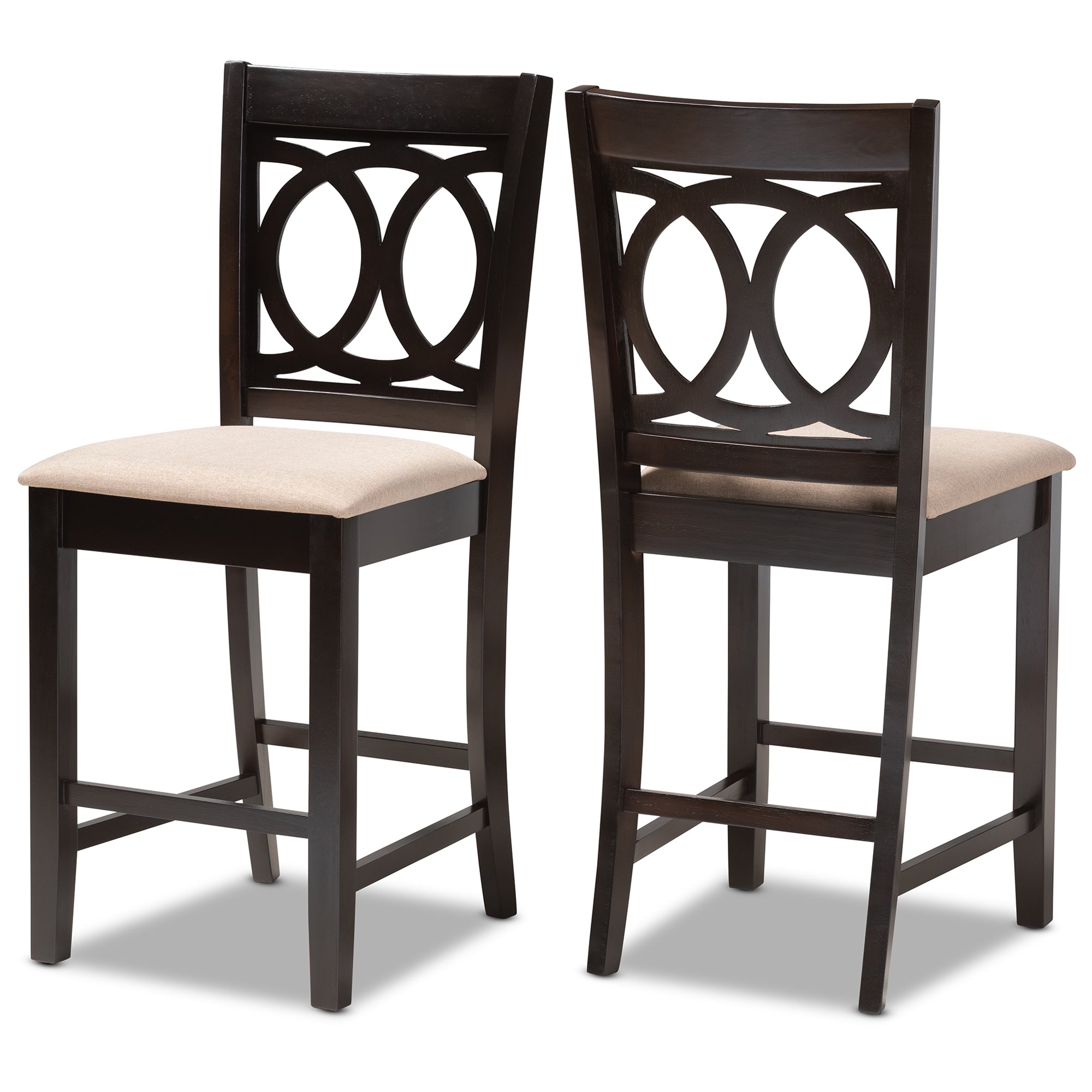 Baxton Studio Lenoir Modern and Contemporary Sand Fabric Upholstered Espresso Brown Finished Wood 2-Piece Counter Height Pub Chair Set
