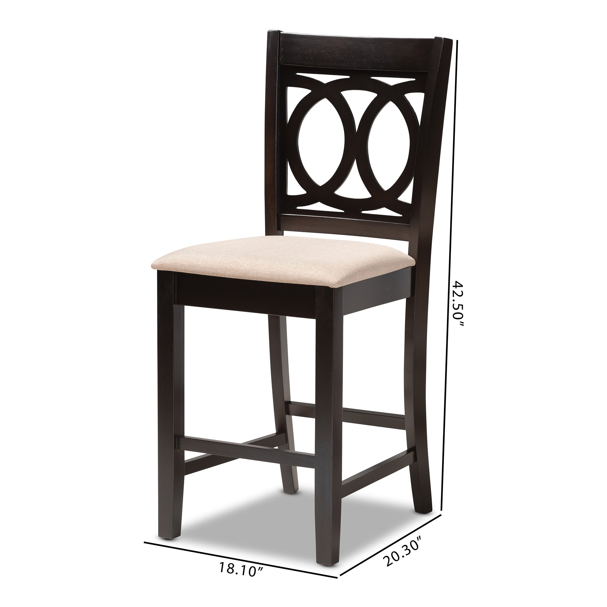 Baxton Studio Lenoir Modern and Contemporary Sand Fabric Upholstered Espresso Brown Finished Wood 2-Piece Counter Height Pub Chair Set