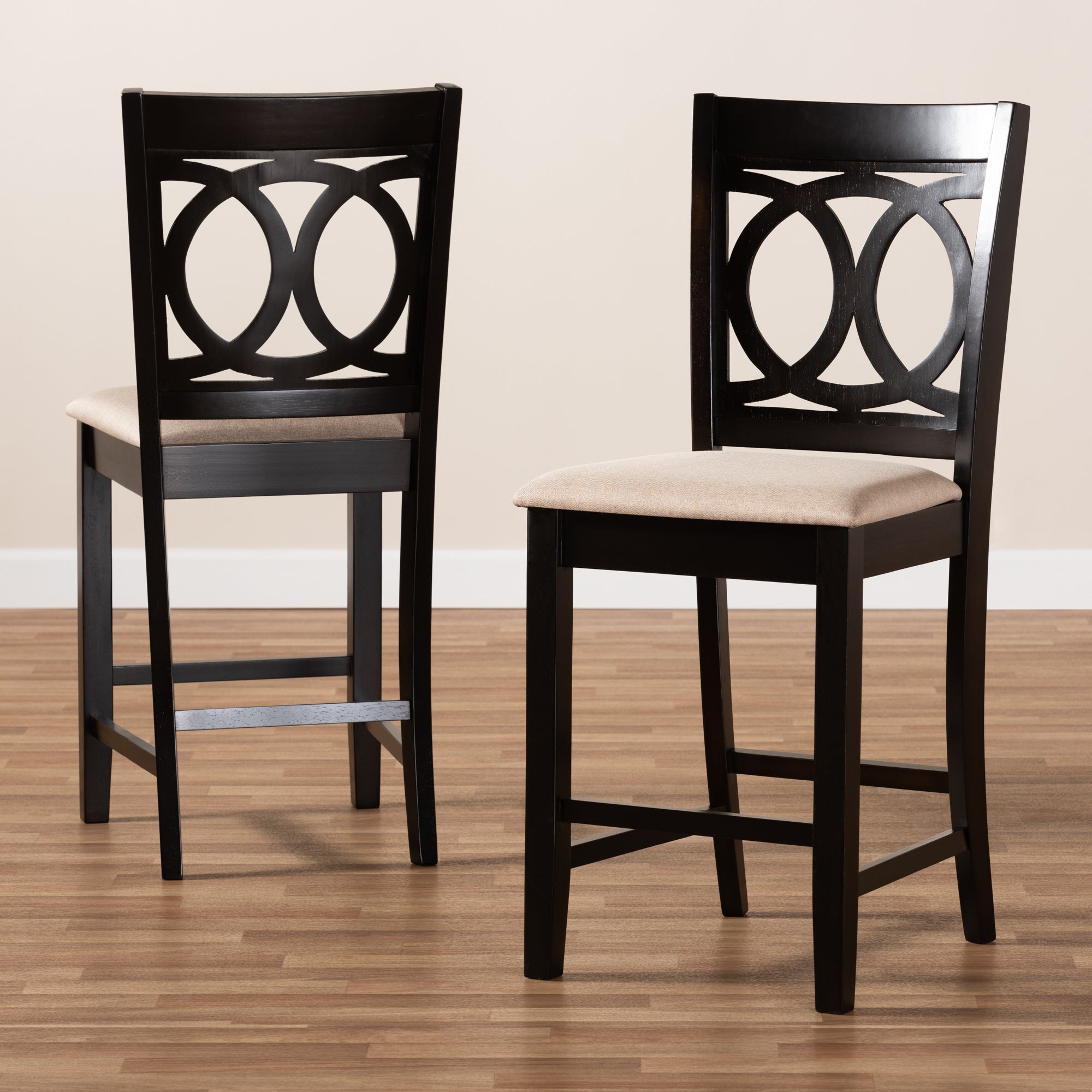 Baxton Studio Lenoir Modern and Contemporary Sand Fabric Upholstered Espresso Brown Finished Wood 2-Piece Counter Height Pub Chair Set