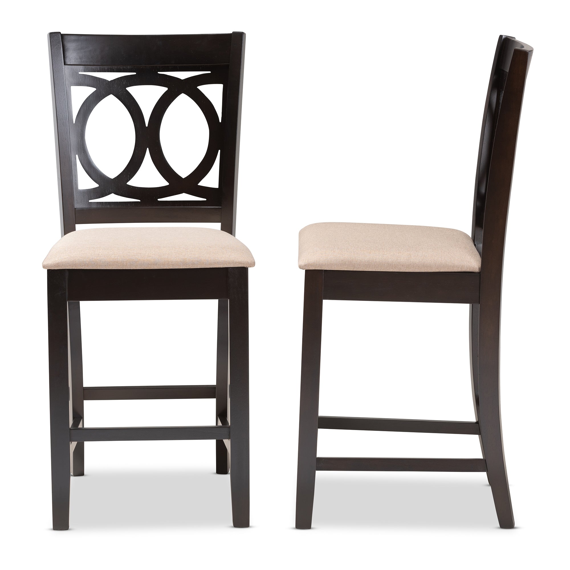 Baxton Studio Lenoir Modern and Contemporary Sand Fabric Upholstered Espresso Brown Finished Wood 2-Piece Counter Height Pub Chair Set