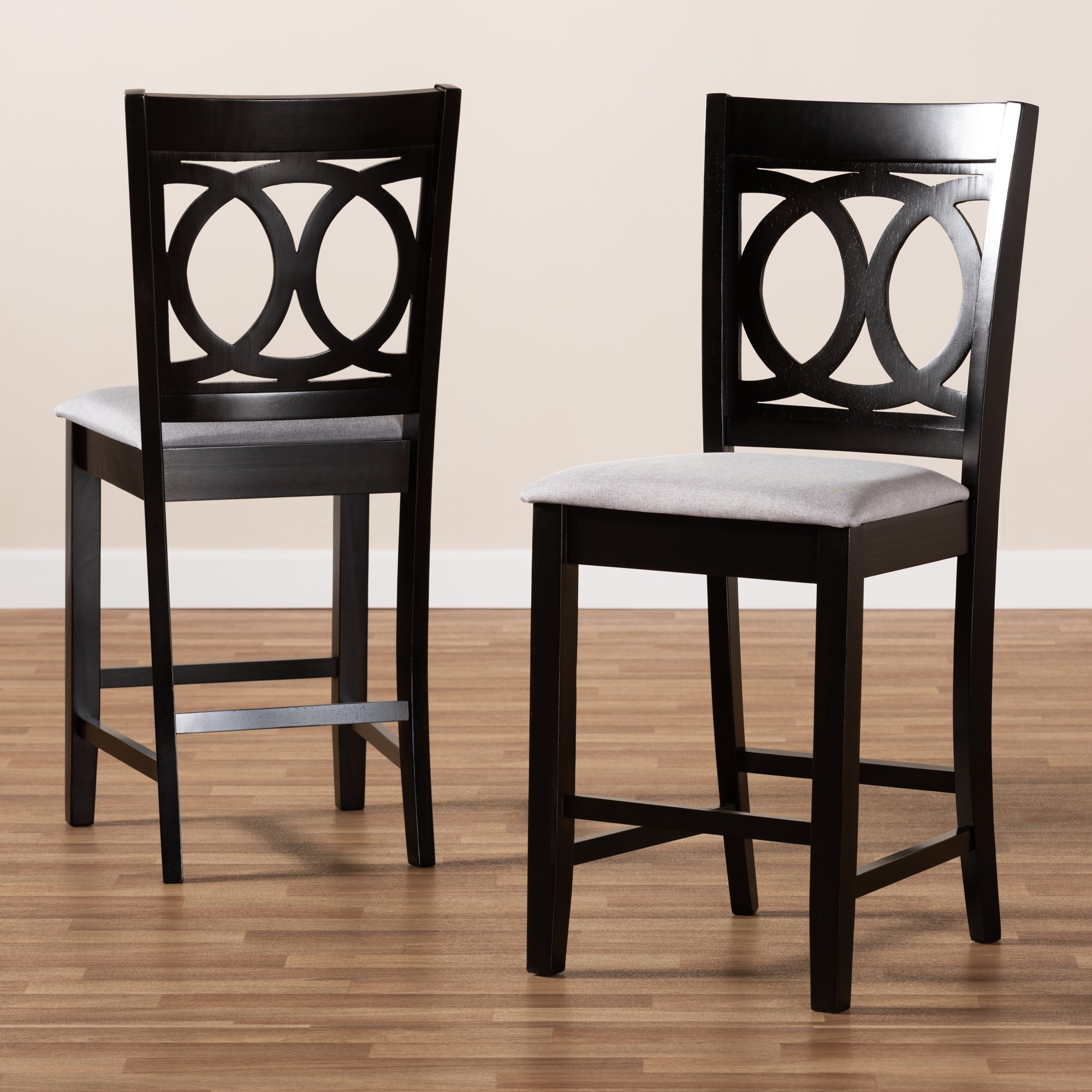Baxton Studio Lenoir Modern and Contemporary Gray Fabric Upholstered Espresso Brown Finished Wood Counter Height Pub Chair Set of 2