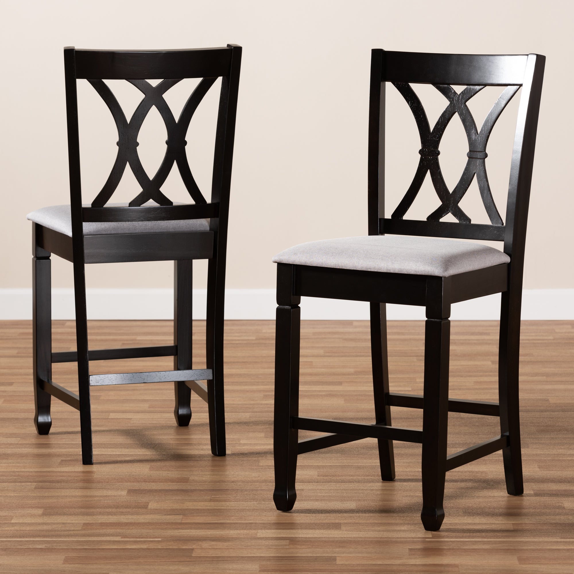 Baxton Studio Reneau Modern and Contemporary Gray Fabric Upholstered Espresso Brown Finished Wood Counter Height Pub Chair Set of 2