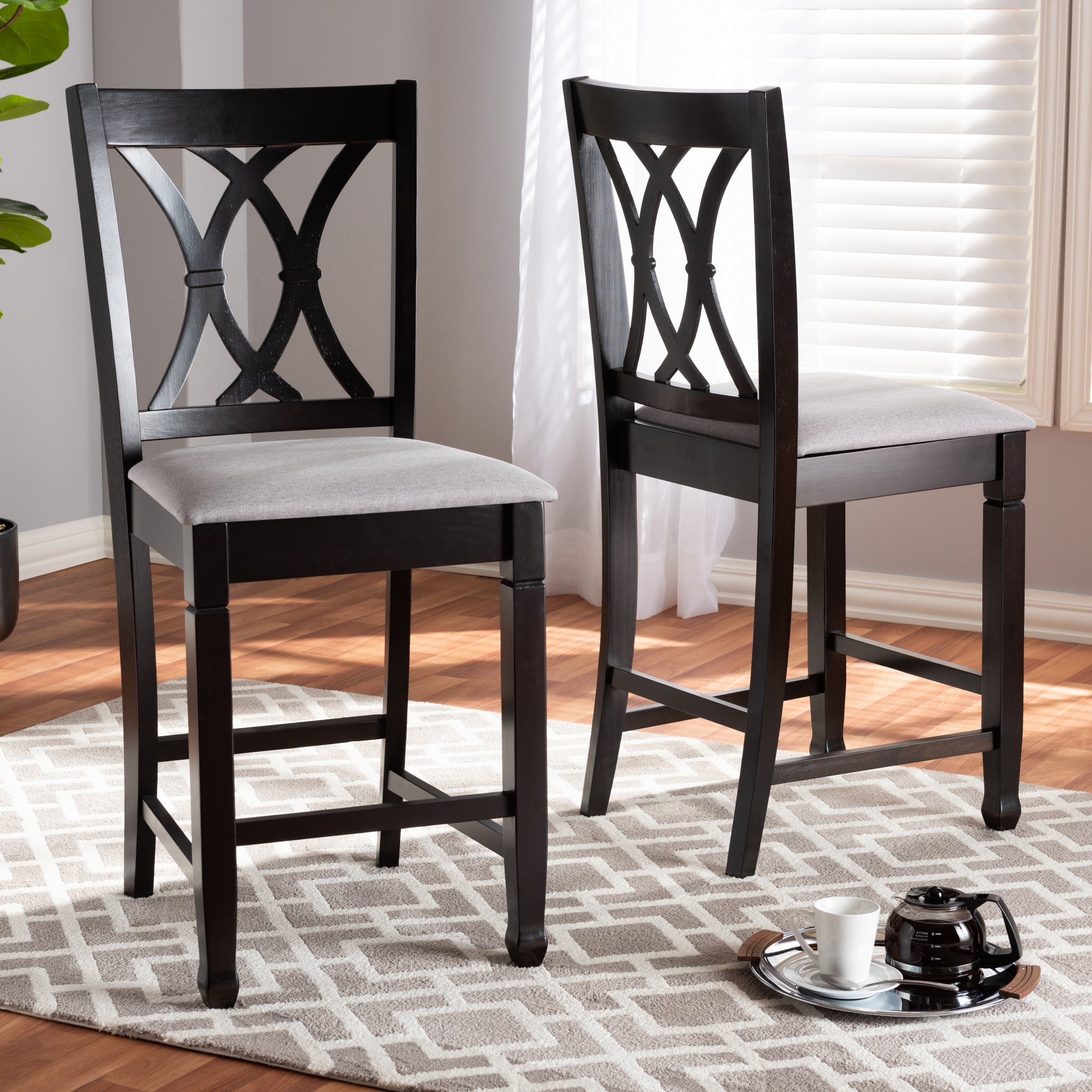 Baxton Studio Reneau Modern and Contemporary Gray Fabric Upholstered Espresso Brown Finished Wood Counter Height Pub Chair Set of 2
