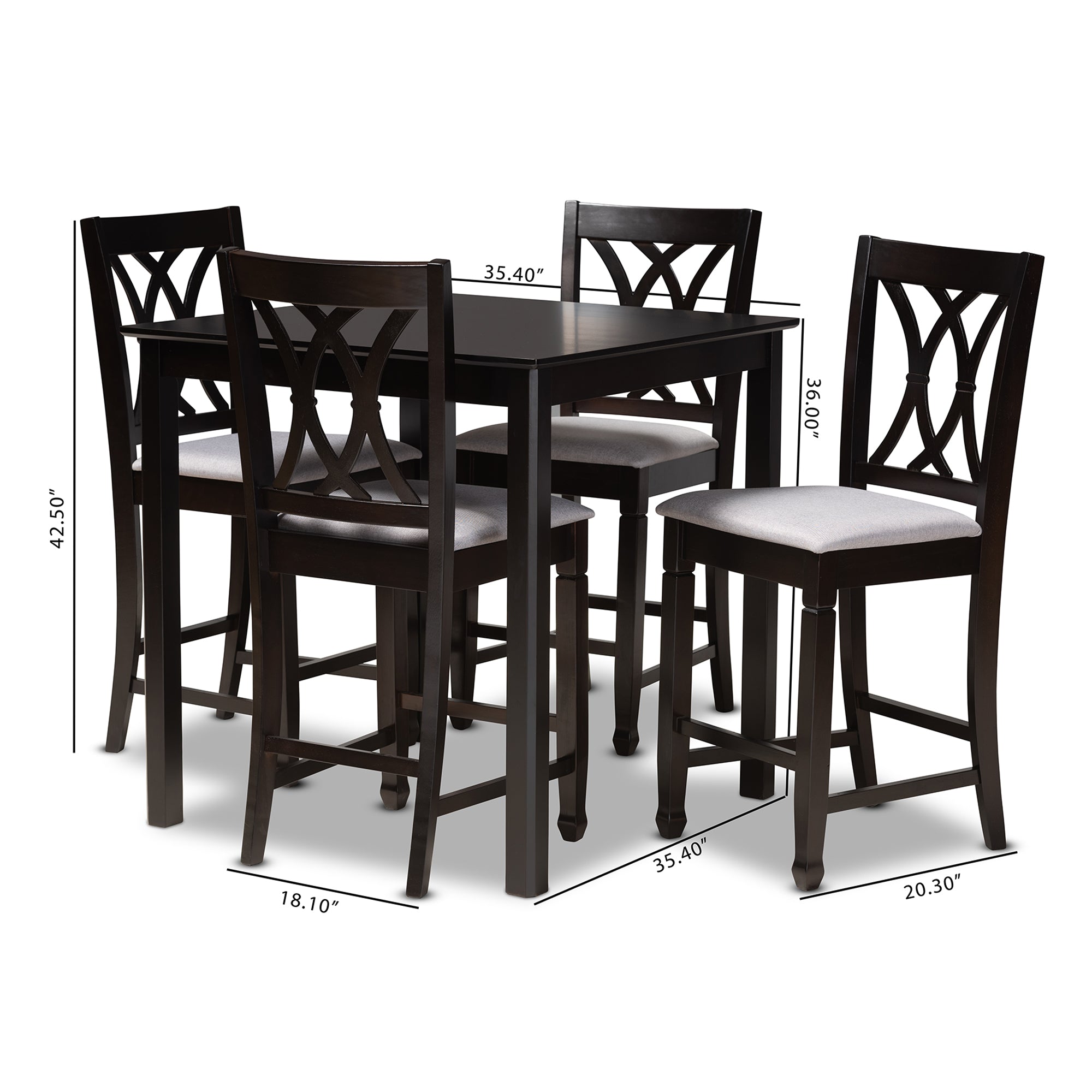 Baxton Studio Reneau Modern and Contemporary Gray Fabric Upholstered Espresso Brown Finished 5-Piece Wood Pub Set