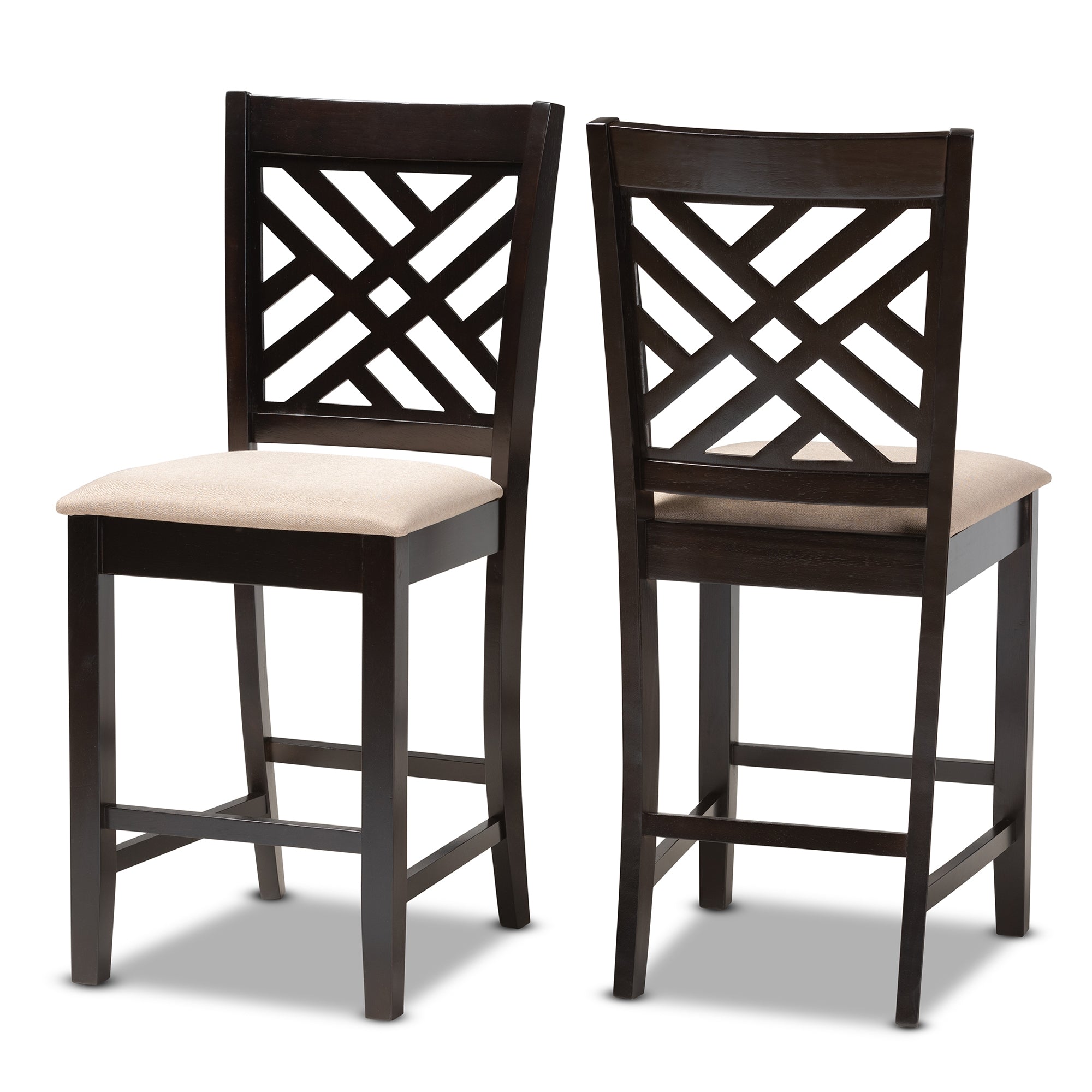 Baxton Studio Caron Modern and Contemporary Sand Fabric Upholstered Espresso Brown Finished Wood Counter Height 2-Piece Pub Chair Set