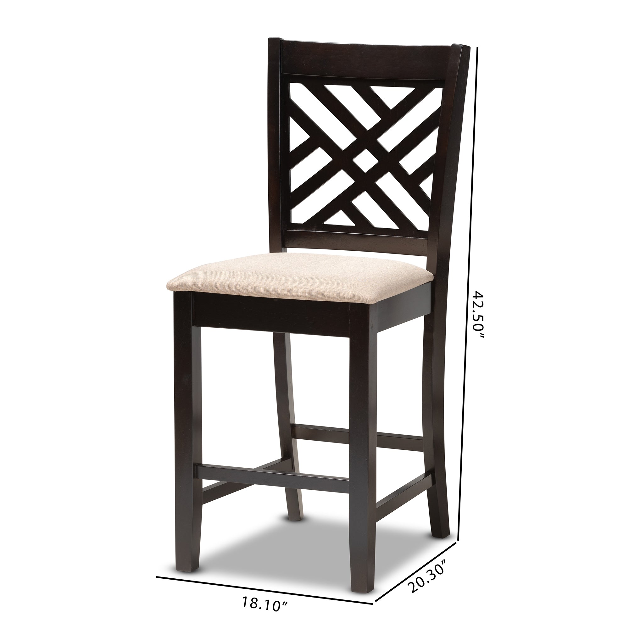 Baxton Studio Caron Modern and Contemporary Sand Fabric Upholstered Espresso Brown Finished Wood Counter Height 2-Piece Pub Chair Set
