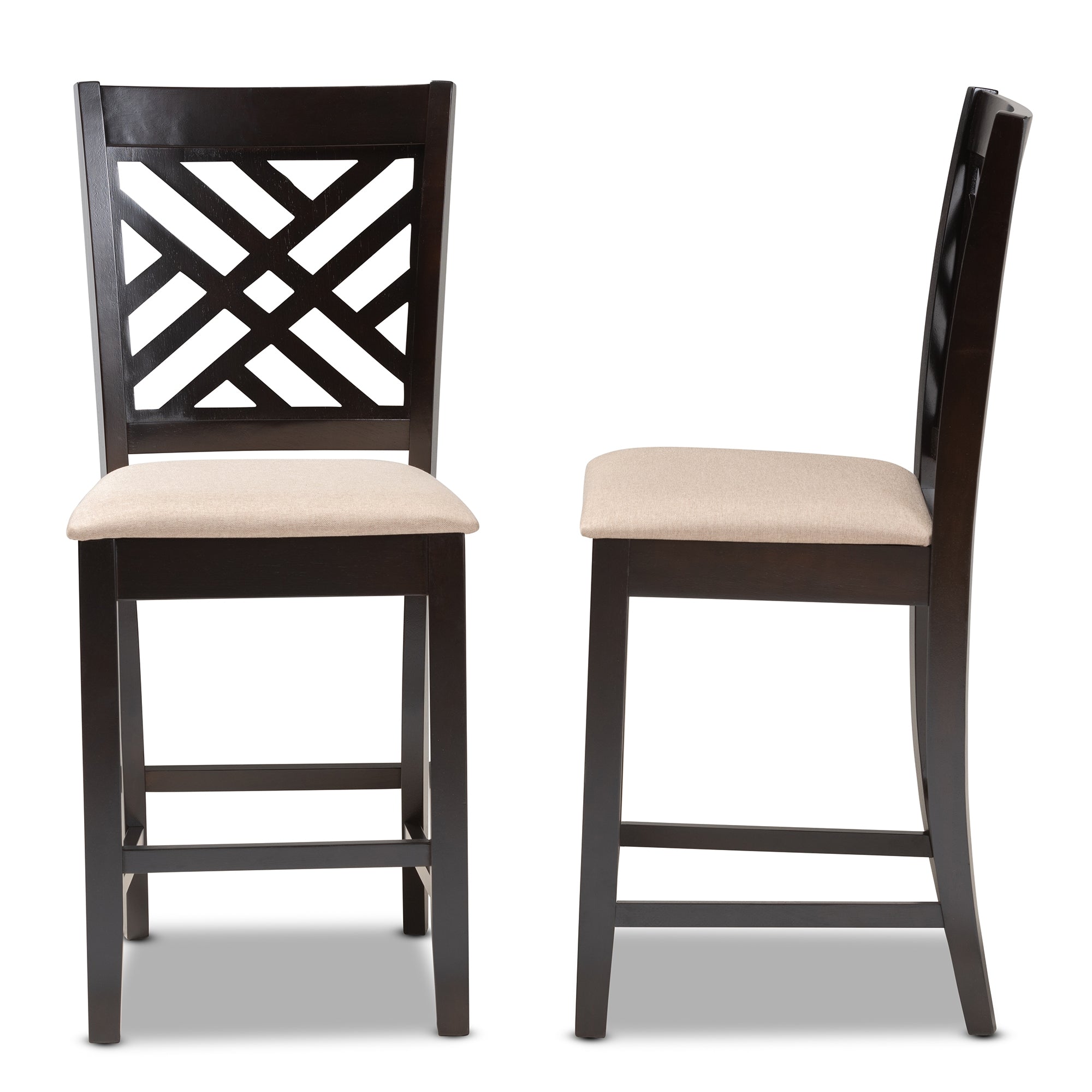 Baxton Studio Caron Modern and Contemporary Sand Fabric Upholstered Espresso Brown Finished Wood Counter Height 2-Piece Pub Chair Set