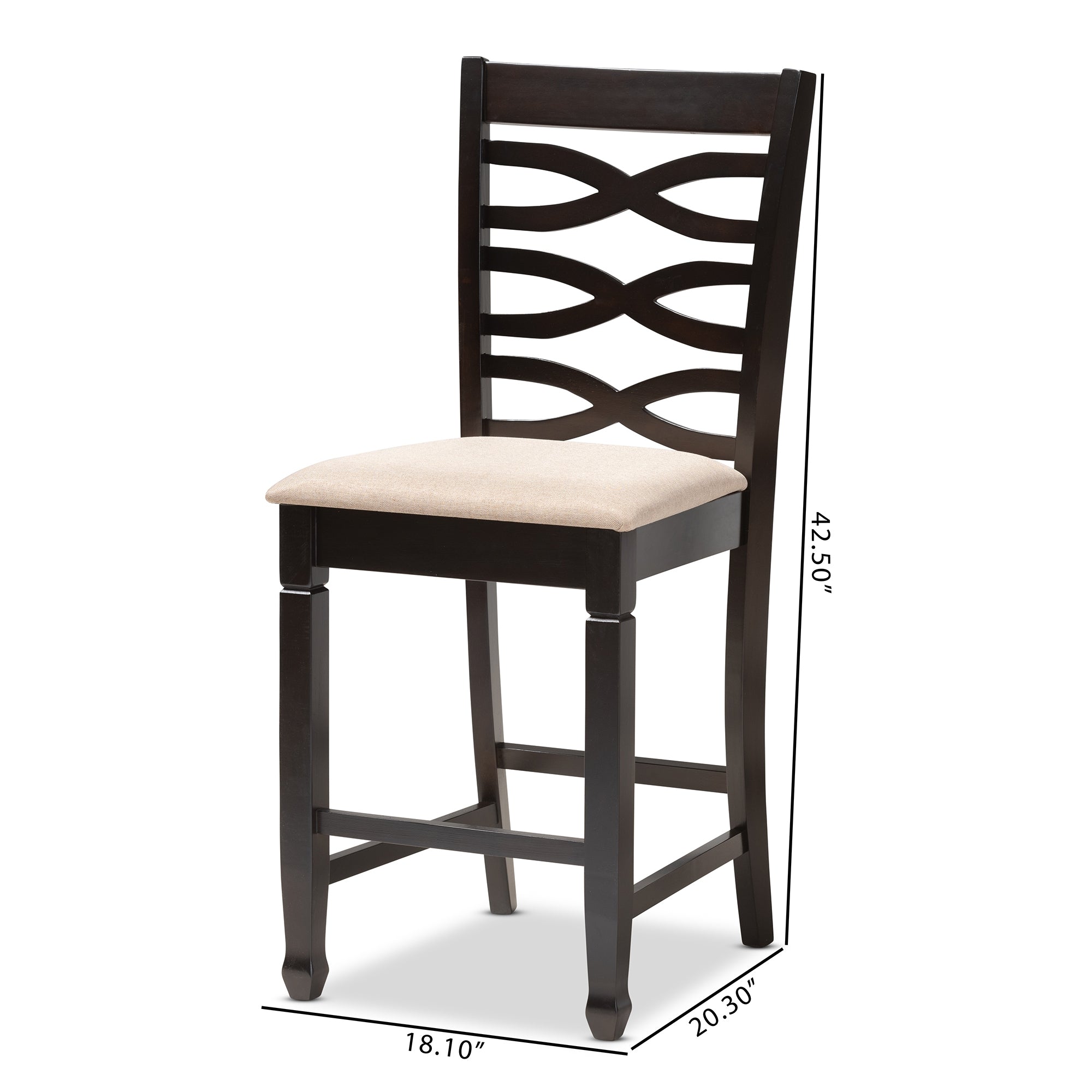 Baxton Studio Lanier Modern and Contemporary Sand Fabric Upholstered Espresso Brown Finished Wood Counter Height Pub Chair Set of 2