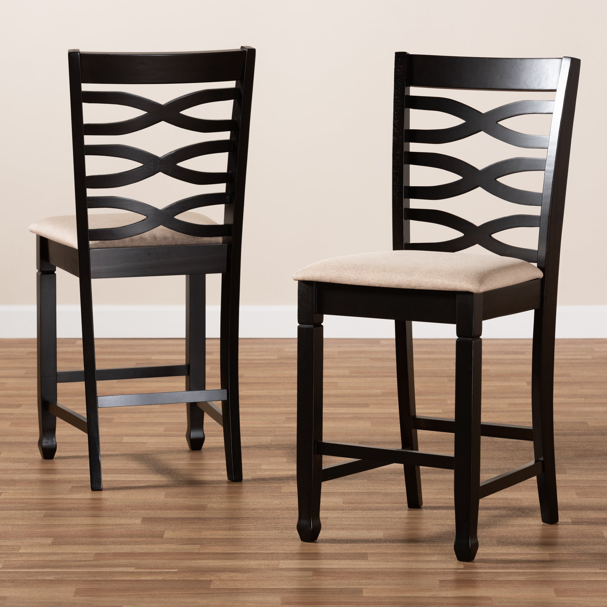 Baxton Studio Lanier Modern and Contemporary Sand Fabric Upholstered Espresso Brown Finished Wood Counter Height Pub Chair Set of 2