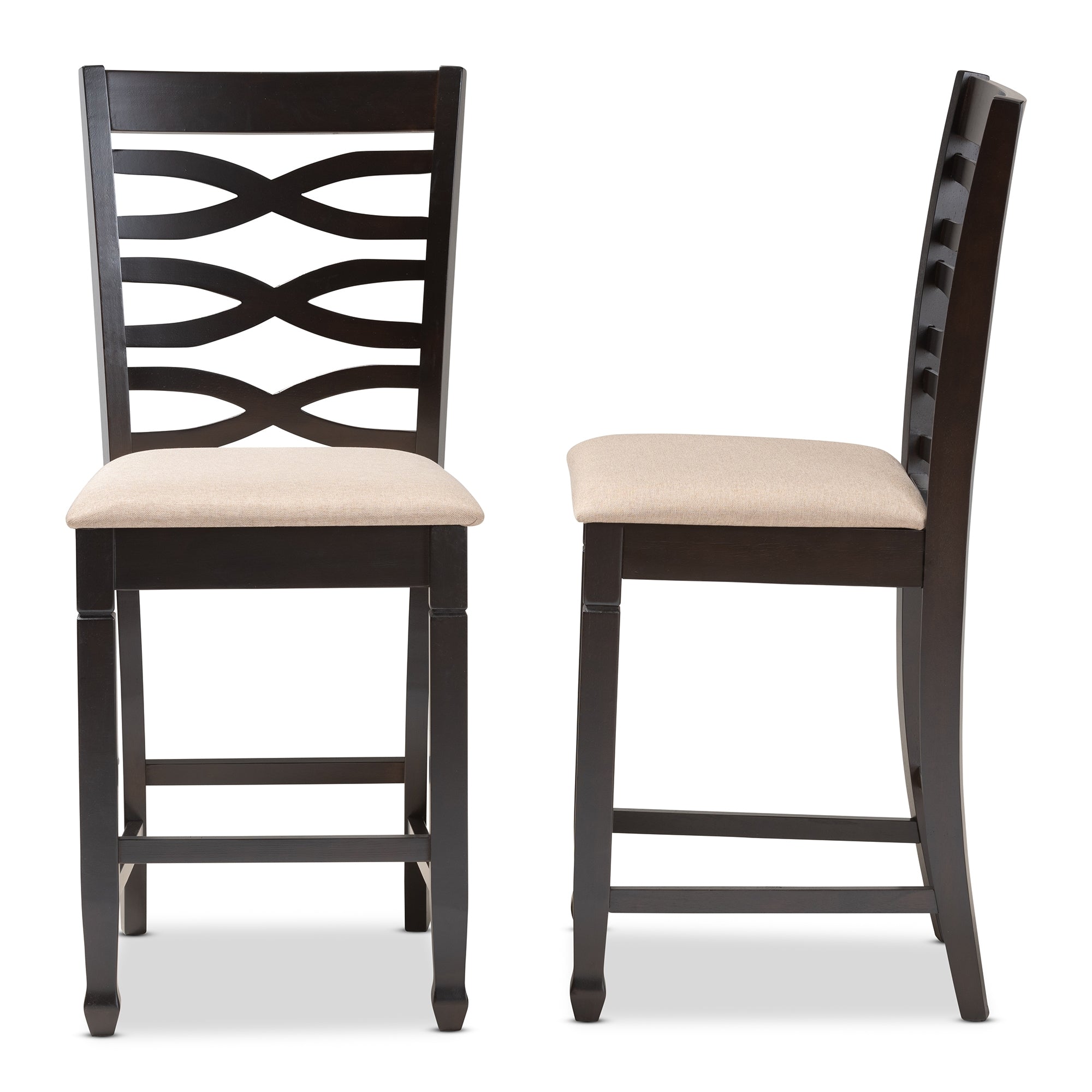 Baxton Studio Lanier Modern and Contemporary Sand Fabric Upholstered Espresso Brown Finished Wood Counter Height Pub Chair Set of 2