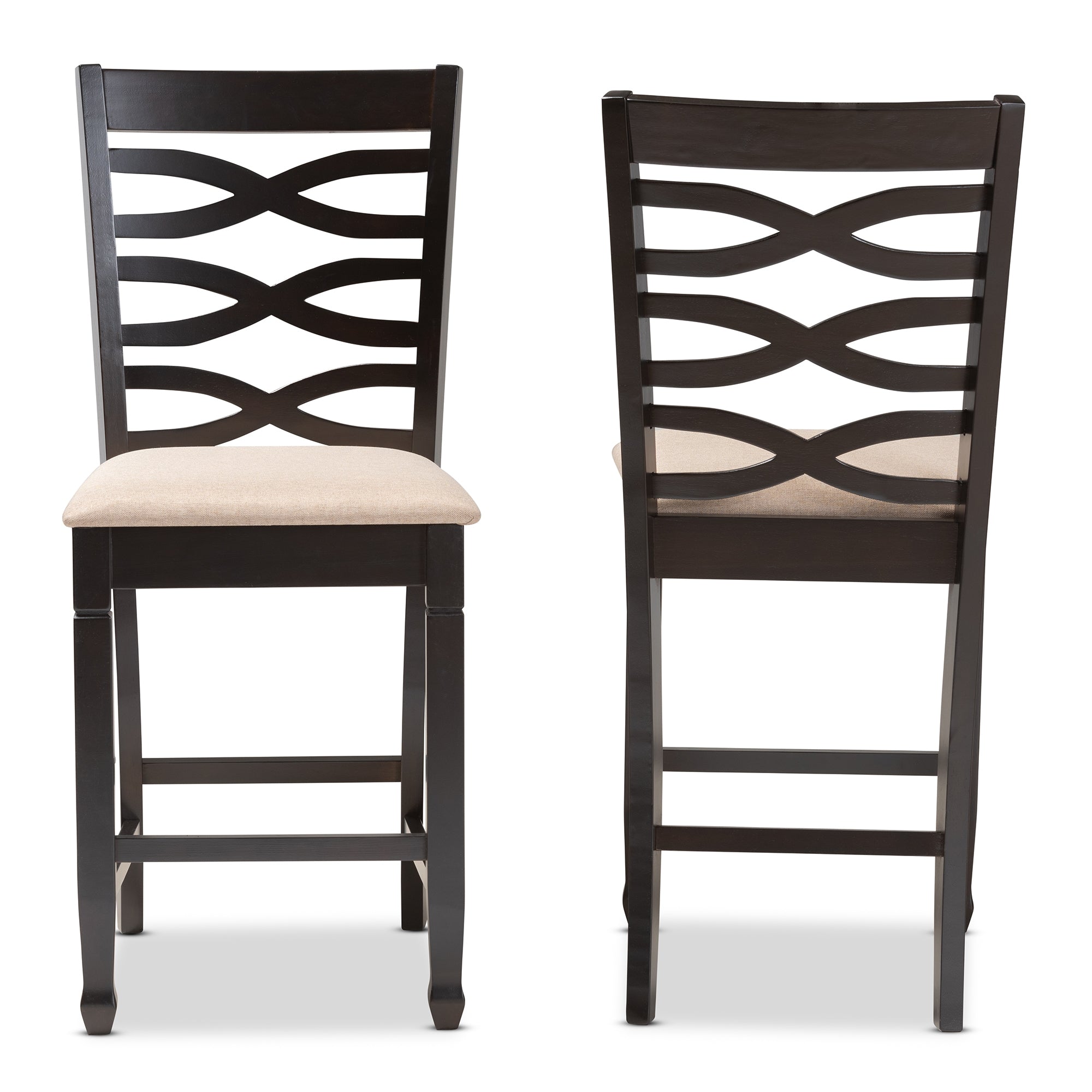 Baxton Studio Lanier Modern and Contemporary Sand Fabric Upholstered Espresso Brown Finished Wood Counter Height Pub Chair Set of 2