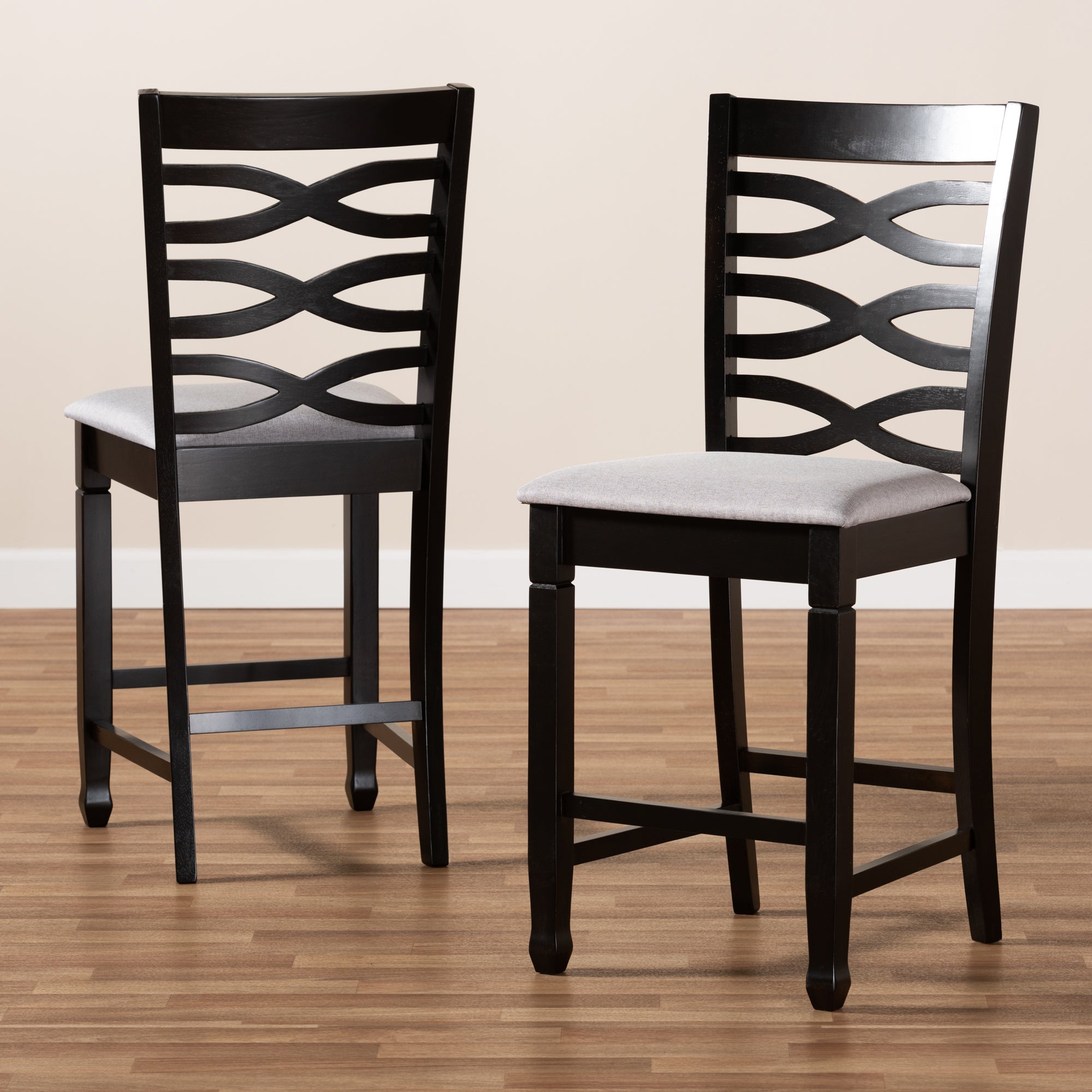 Baxton Studio Lanier Modern and Contemporary Gray Fabric Upholstered Espresso Brown Finished Wood Counter Height Pub Chair Set of 2