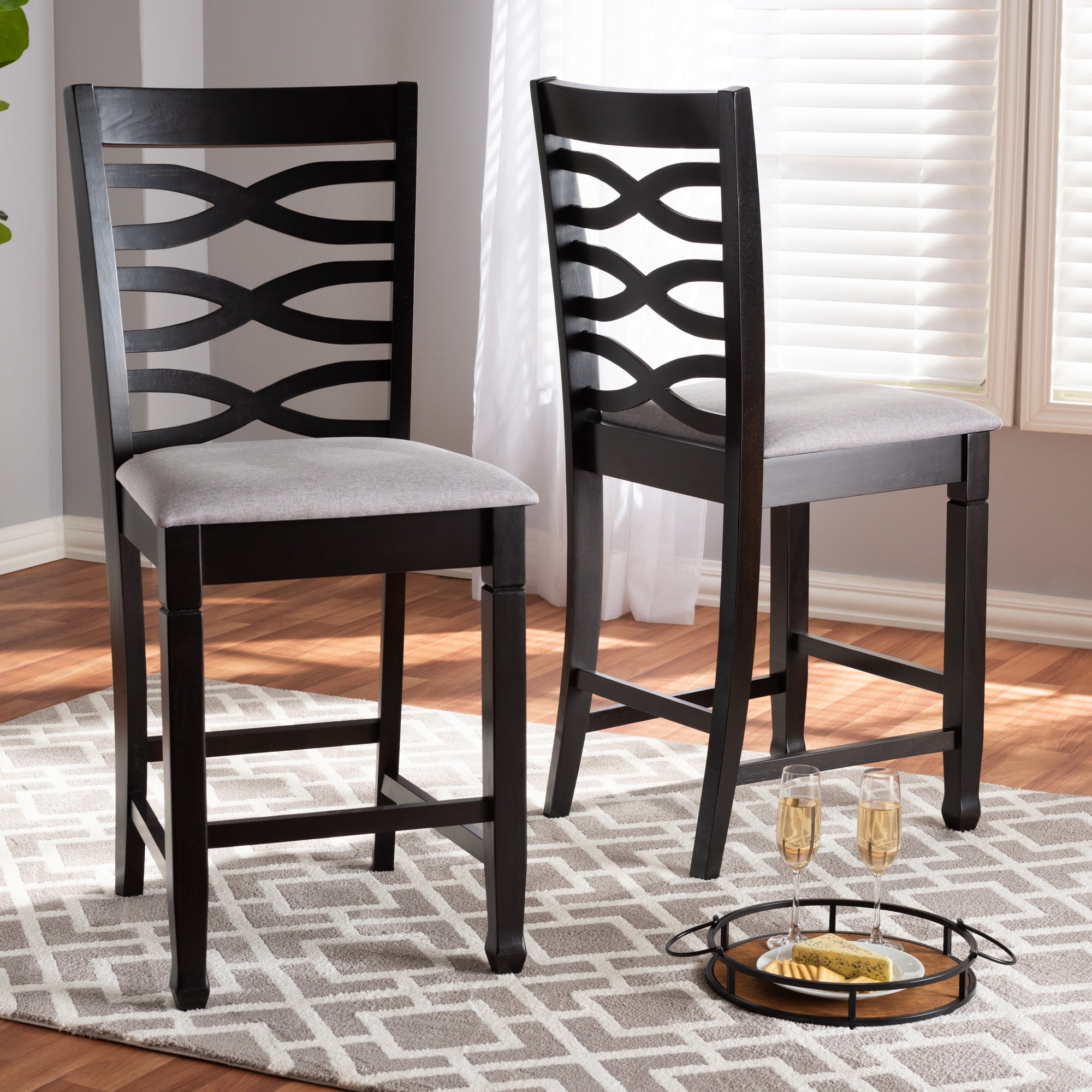 Baxton Studio Lanier Modern and Contemporary Gray Fabric Upholstered Espresso Brown Finished Wood Counter Height Pub Chair Set of 2