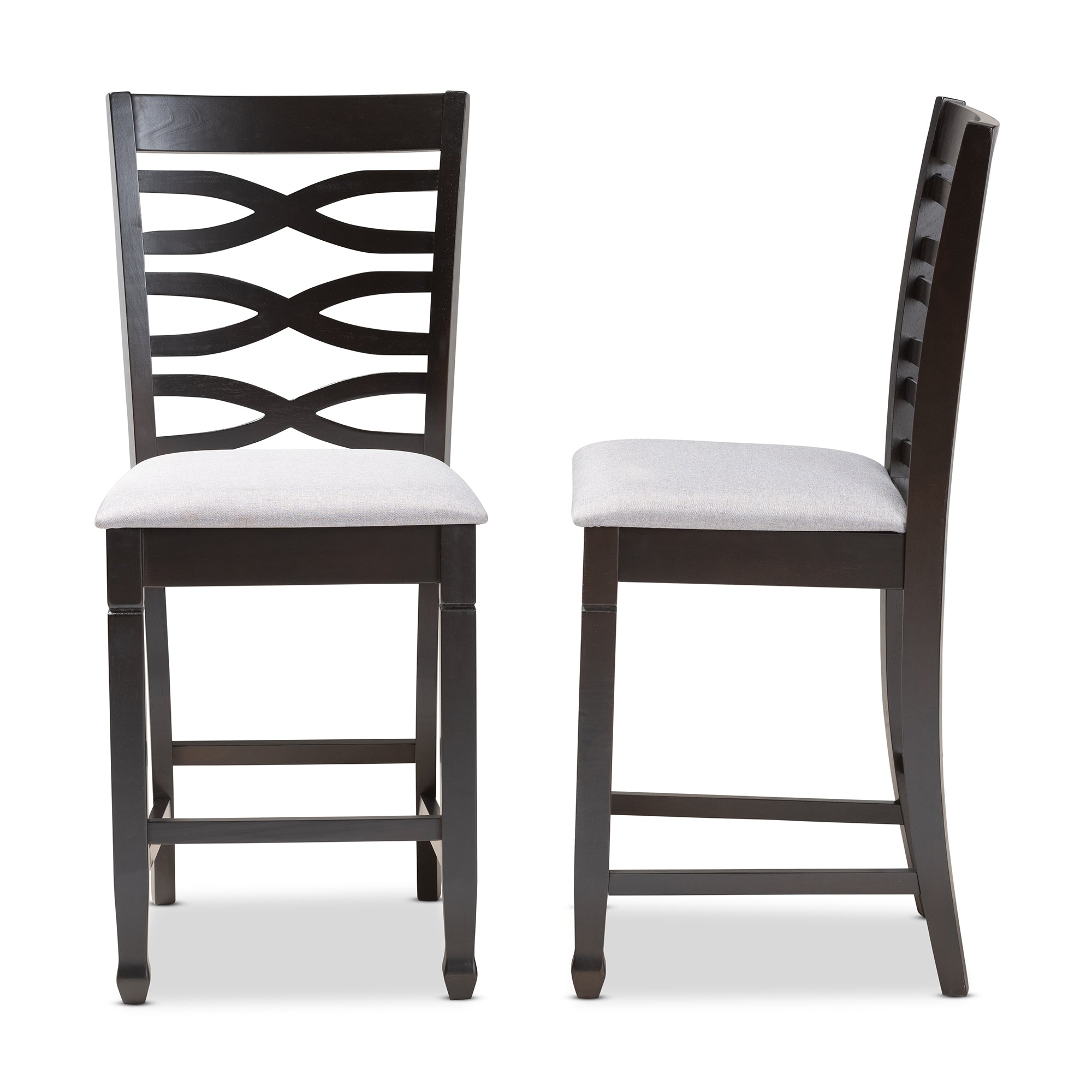Baxton Studio Lanier Modern and Contemporary Gray Fabric Upholstered Espresso Brown Finished Wood Counter Height Pub Chair Set of 2
