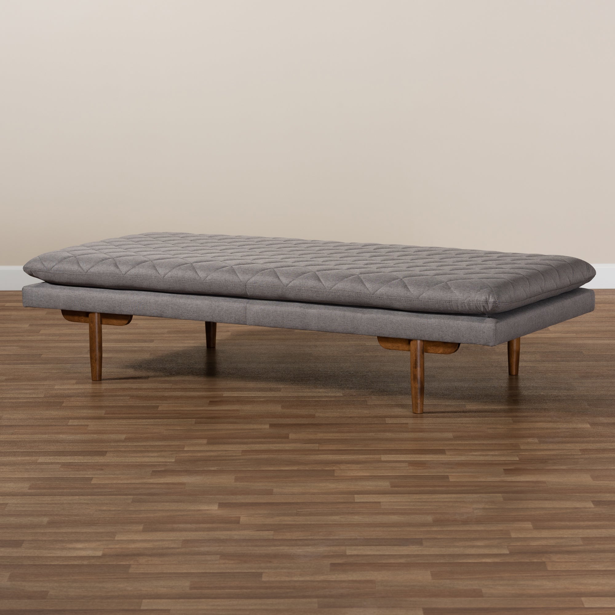 Baxton Studio Marit Mid-Century Modern Grey Fabric Upholstered Walnut Finished Wood Daybed