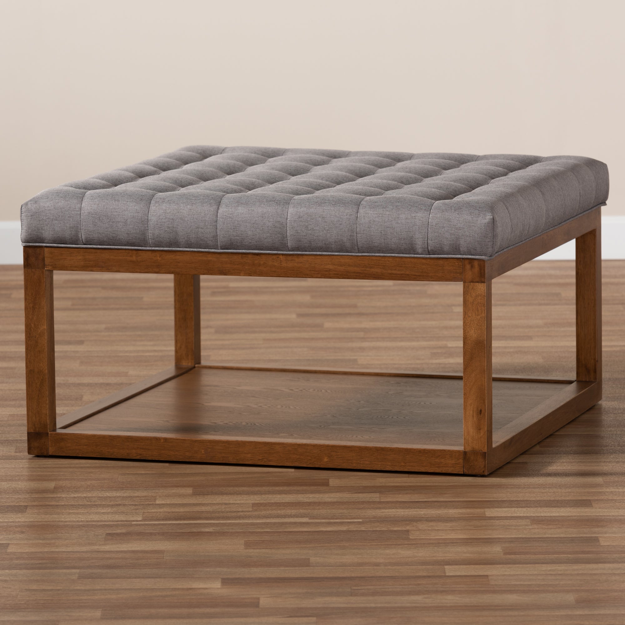 Baxton Studio Alvere Modern and Contemporary Grey Fabric Upholstered Walnut Finished Cocktail Ottoman