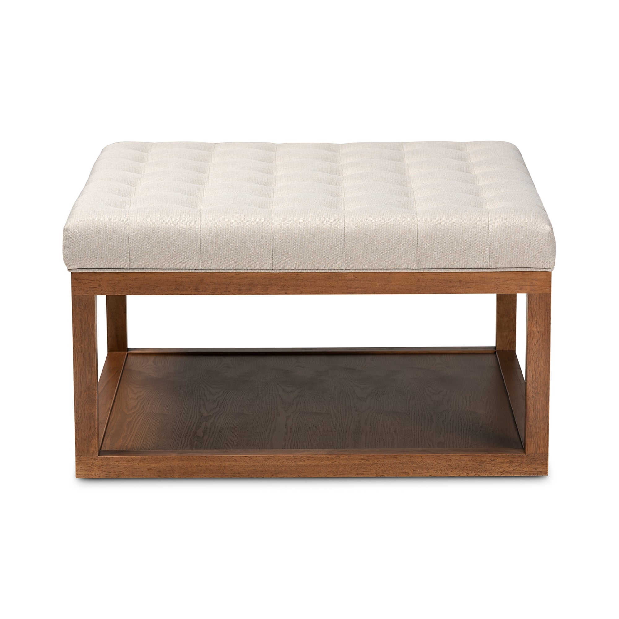 Baxton Studio Alvere Modern and Contemporary Beige Fabric Upholstered Walnut Finished Cocktail Ottoman