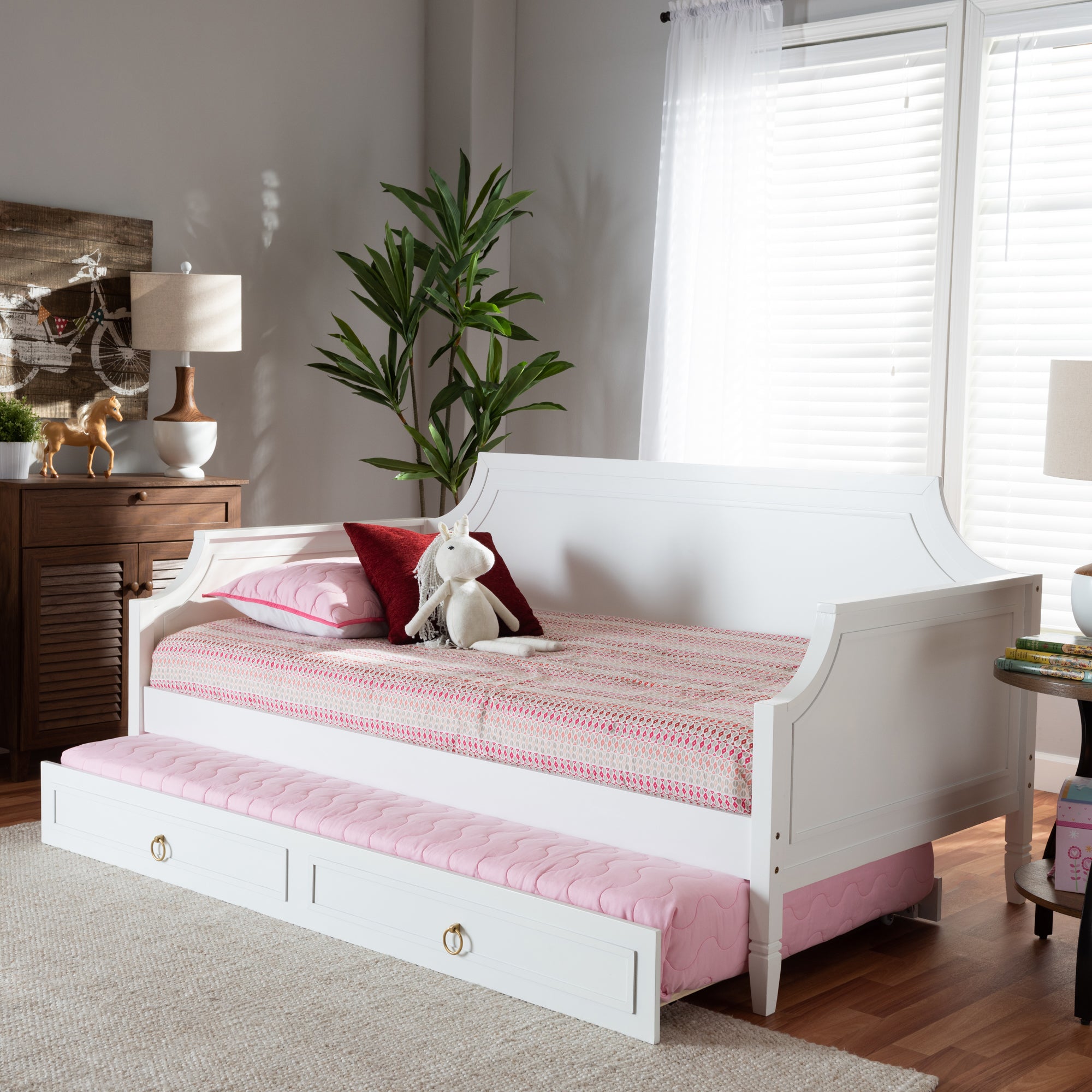 Baxton Studio Mariana Classic and Traditional White Finished Wood Twin Size Daybed with Trundle