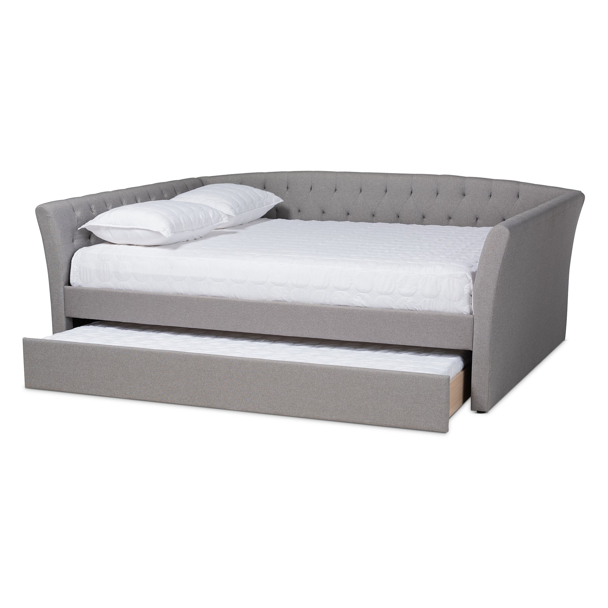 Baxton Studio Delora Modern and Contemporary Light Grey Fabric Upholstered Queen Size Daybed with Roll-Out Trundle Bed
