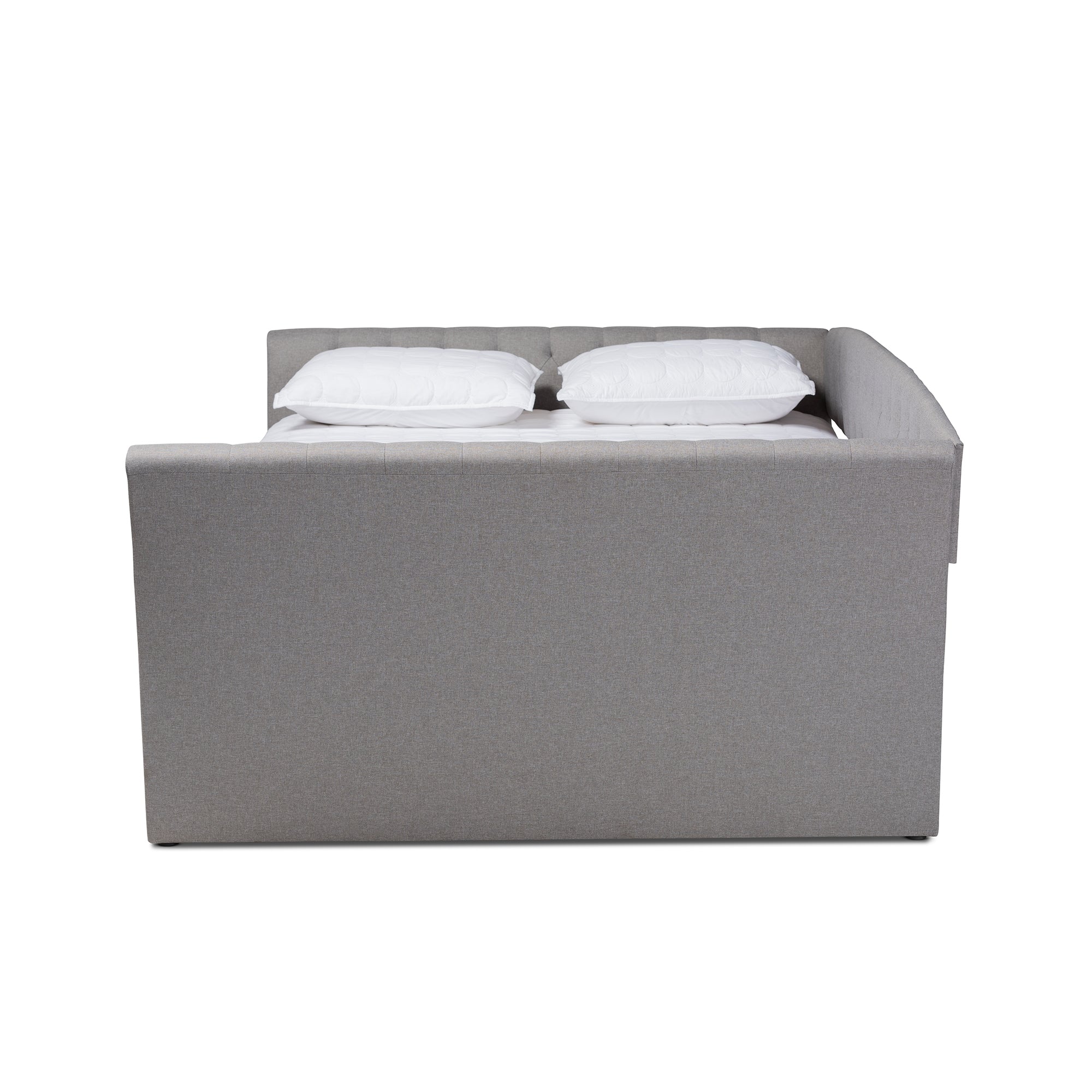 Baxton Studio Delora Modern and Contemporary Light Grey Fabric Upholstered Queen Size Daybed with Roll-Out Trundle Bed