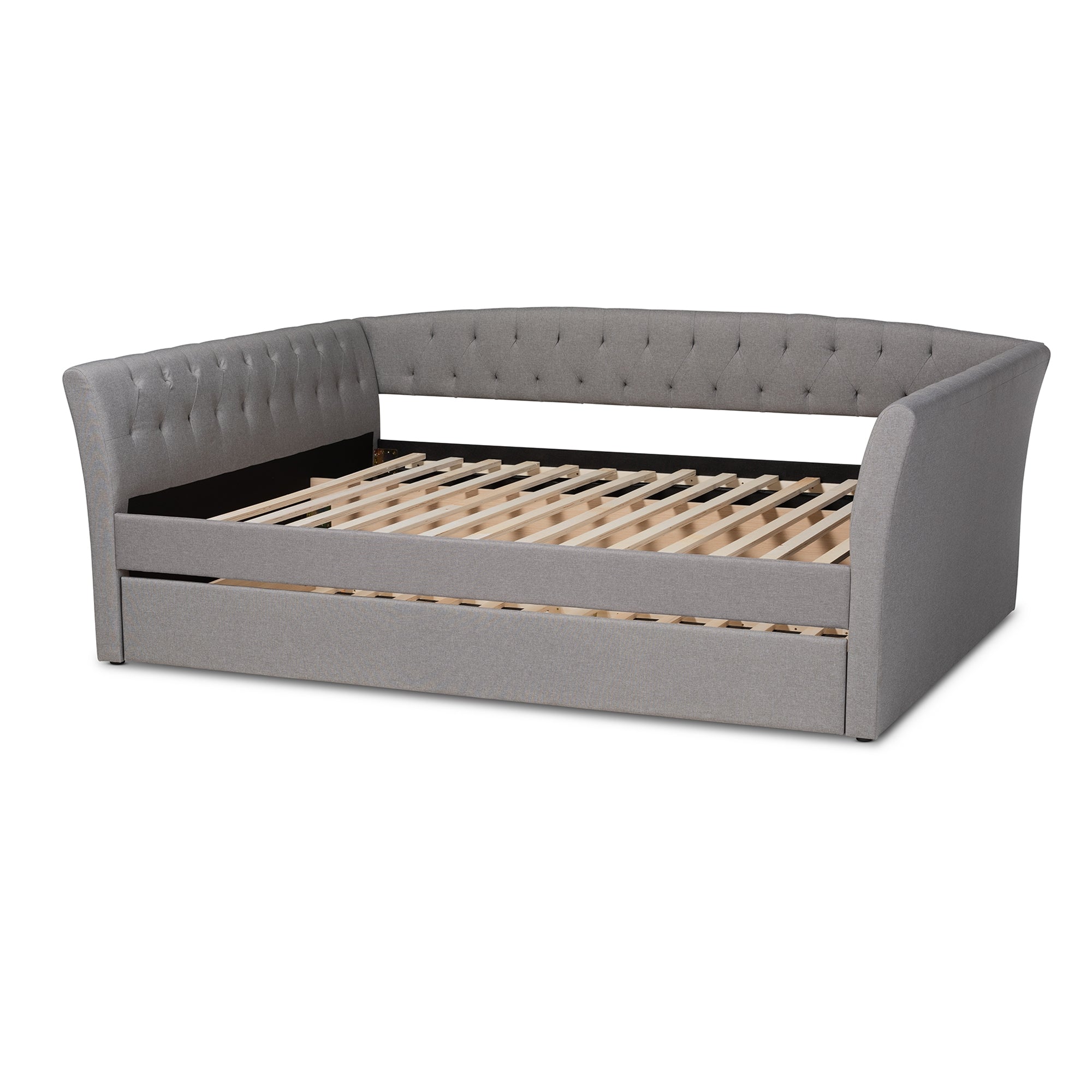 Baxton Studio Delora Modern and Contemporary Light Grey Fabric Upholstered Queen Size Daybed with Roll-Out Trundle Bed