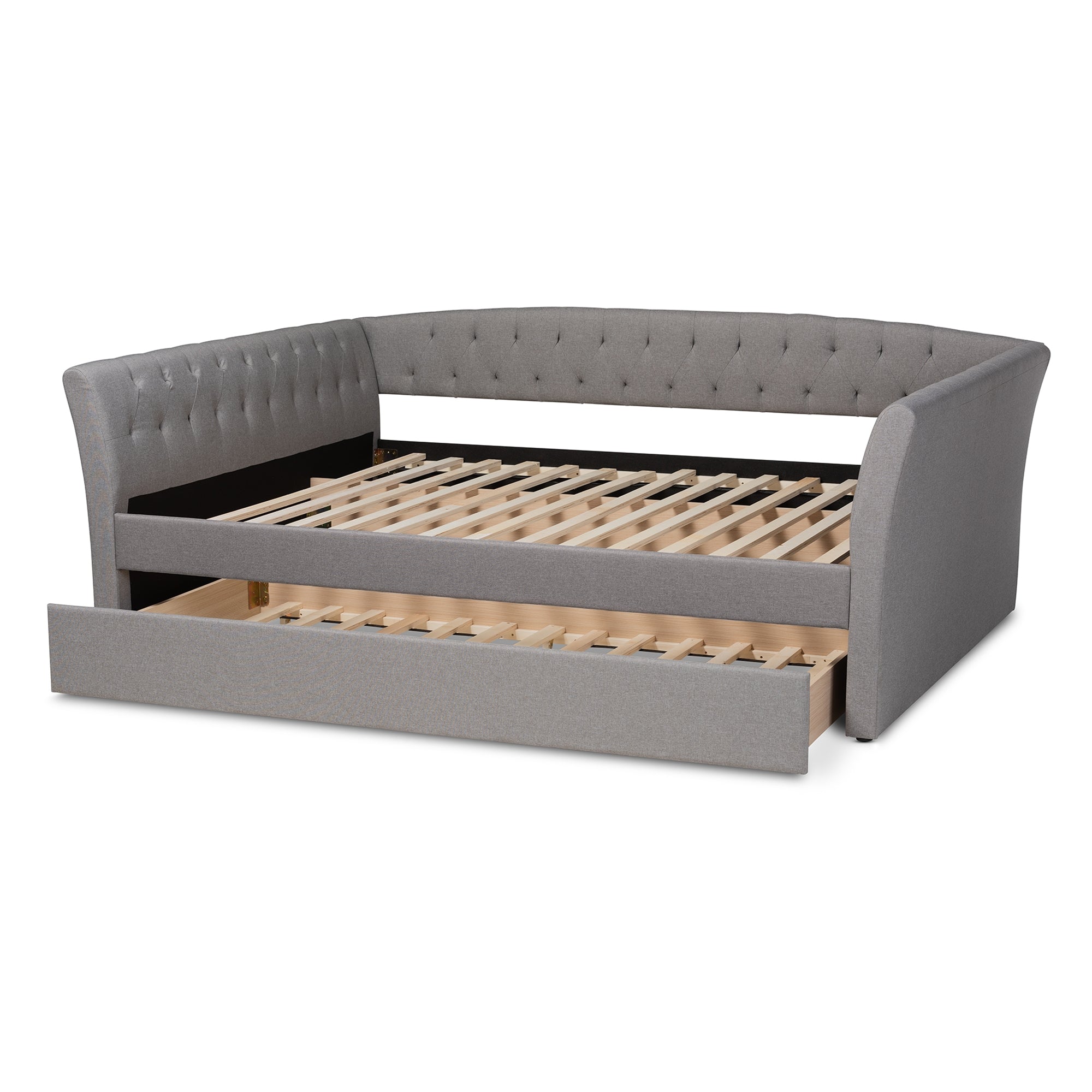Baxton Studio Delora Modern and Contemporary Light Grey Fabric Upholstered Queen Size Daybed with Roll-Out Trundle Bed
