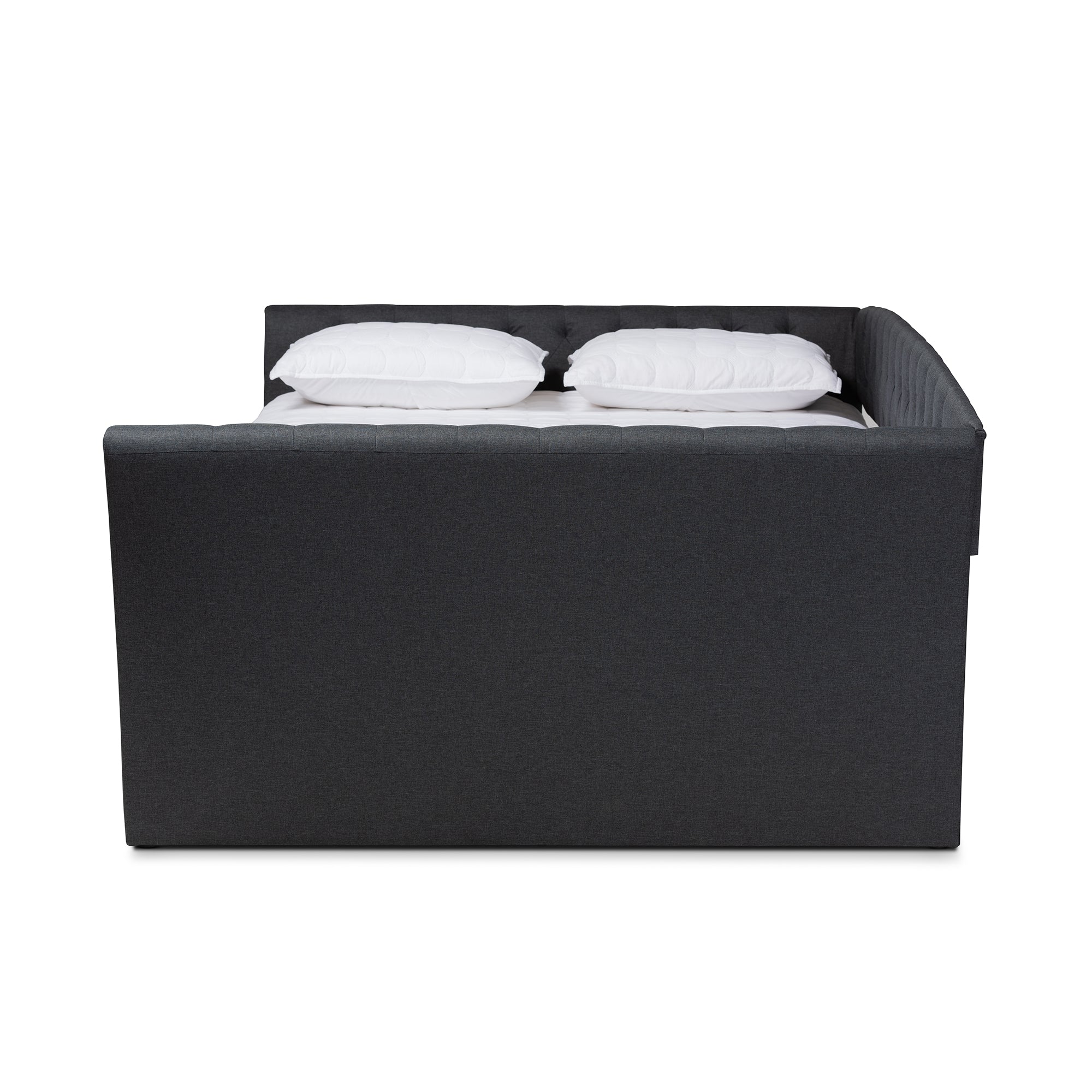 Baxton Studio Delora Modern and Contemporary Dark Grey Fabric Upholstered Full Size Daybed with Roll-Out Trundle Bed