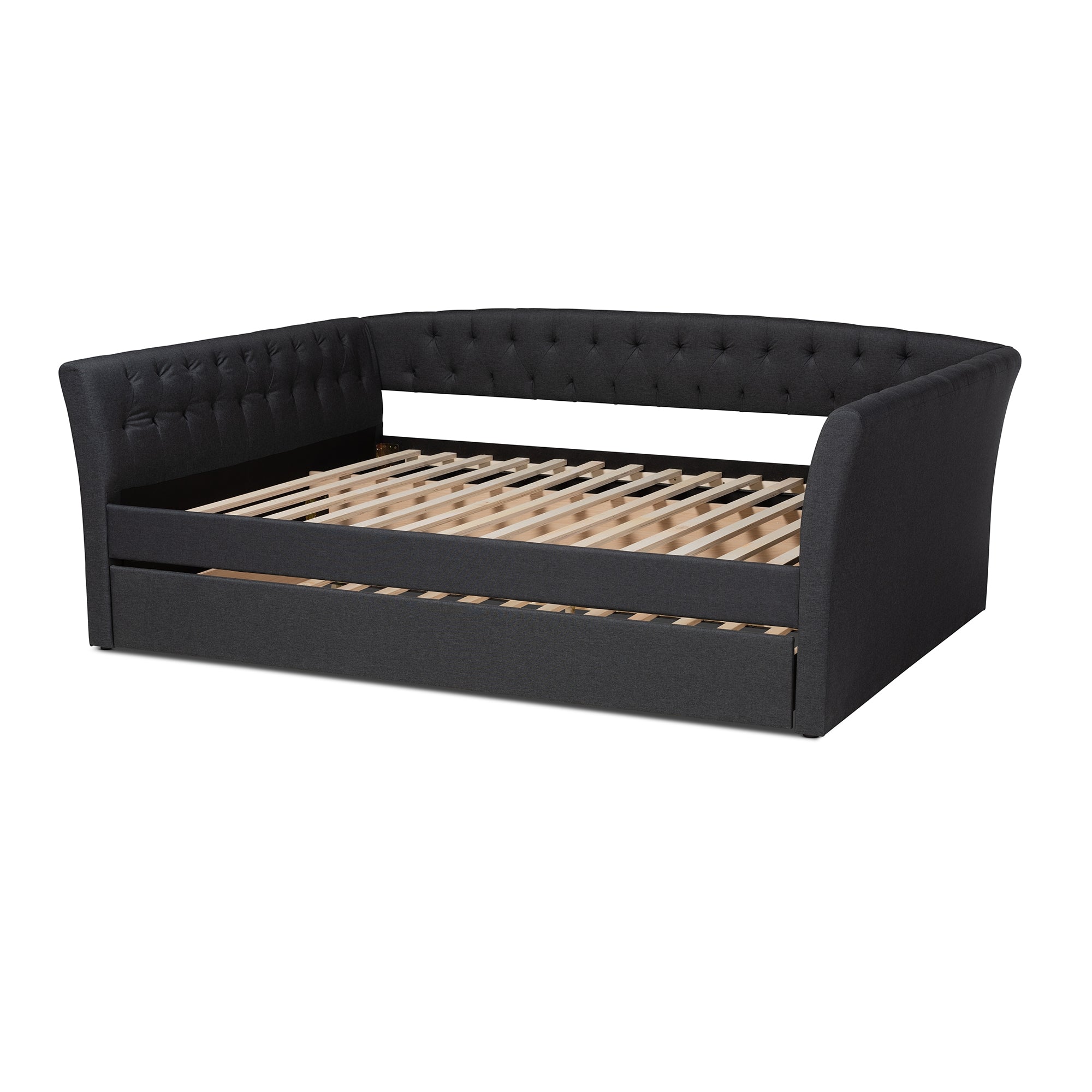 Baxton Studio Delora Modern and Contemporary Dark Grey Fabric Upholstered Full Size Daybed with Roll-Out Trundle Bed