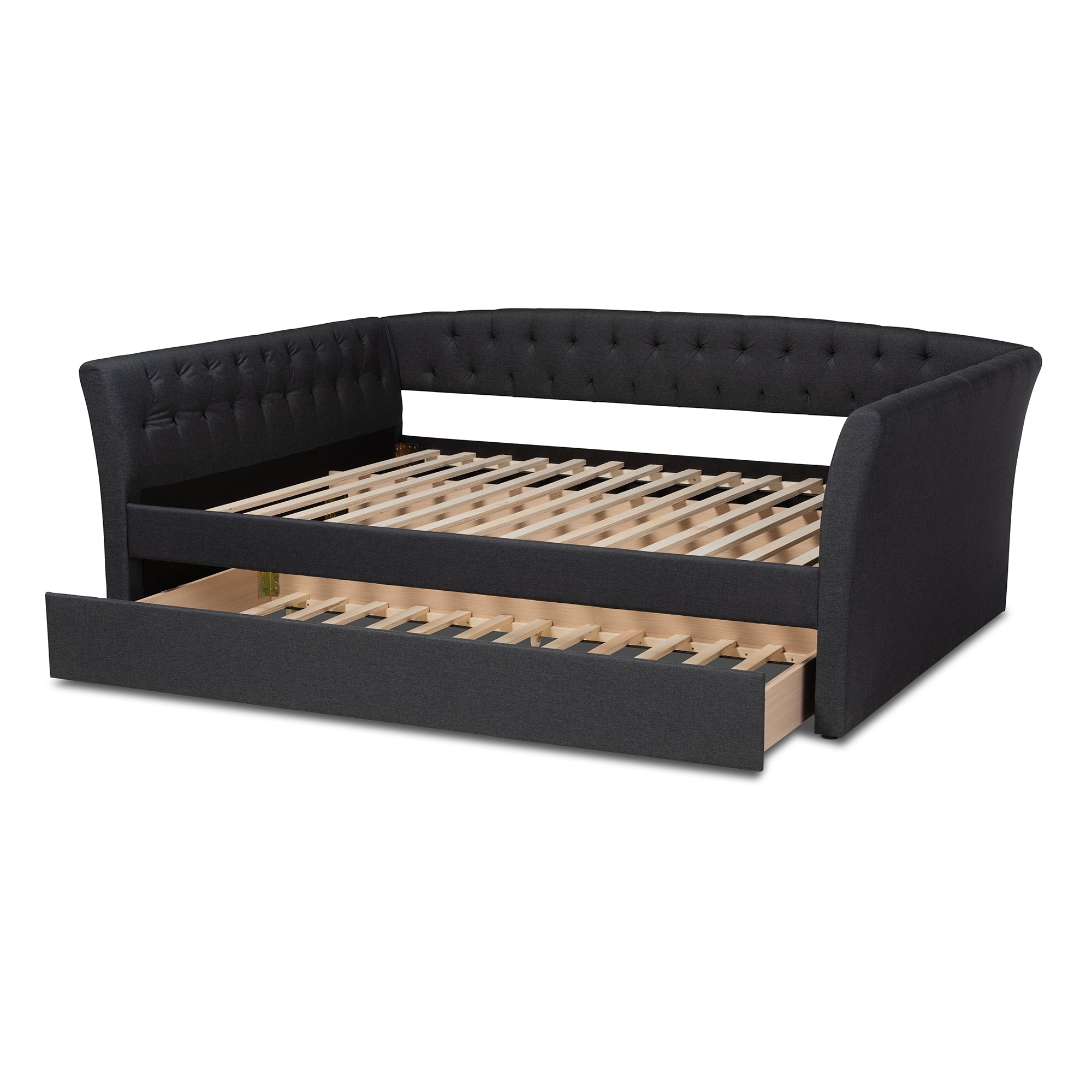 Baxton Studio Delora Modern and Contemporary Dark Grey Fabric Upholstered Full Size Daybed with Roll-Out Trundle Bed